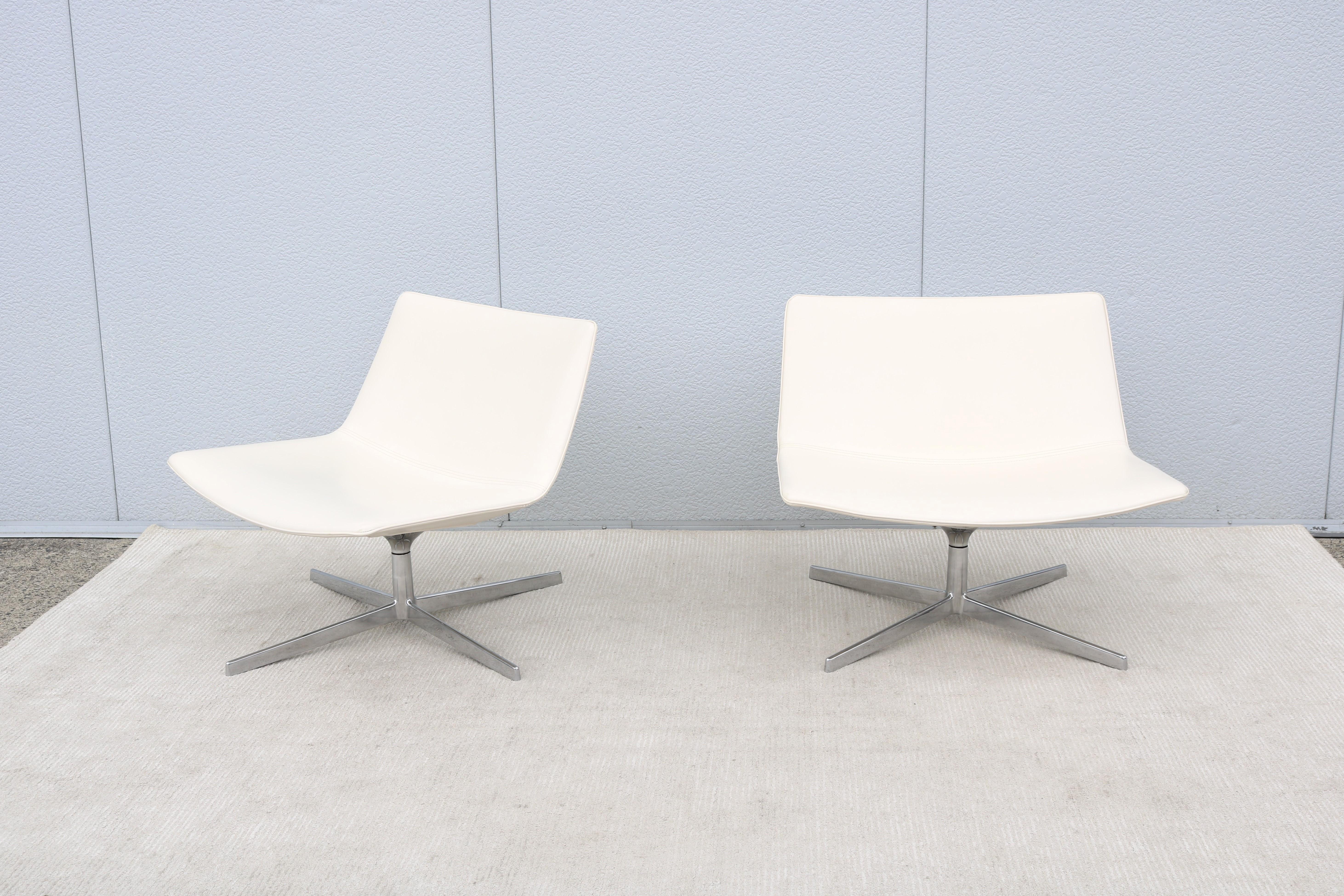Modern Lievore Altherr Molina for Arper Catifa 80 Swivel Lounge Chairs - a Pair In Good Condition In Secaucus, NJ