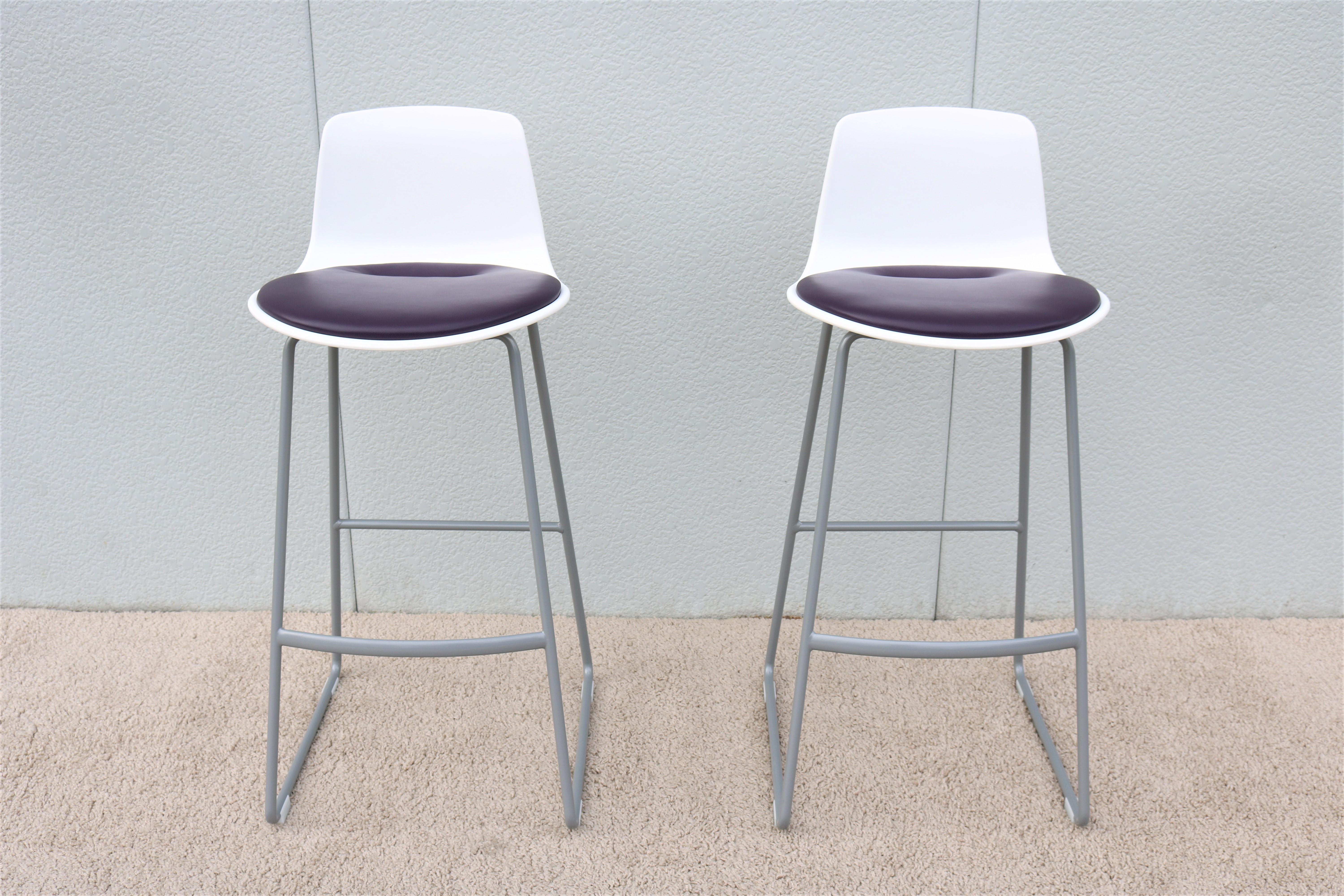 This slim and graceful Enea Lottus Bar height stools are comfortable and well-crafted,
Features flexible sculpted polypropylene shell with upholstered seat,
It's stylish and functional, Will integrates simply and cleanly with any space,

Please