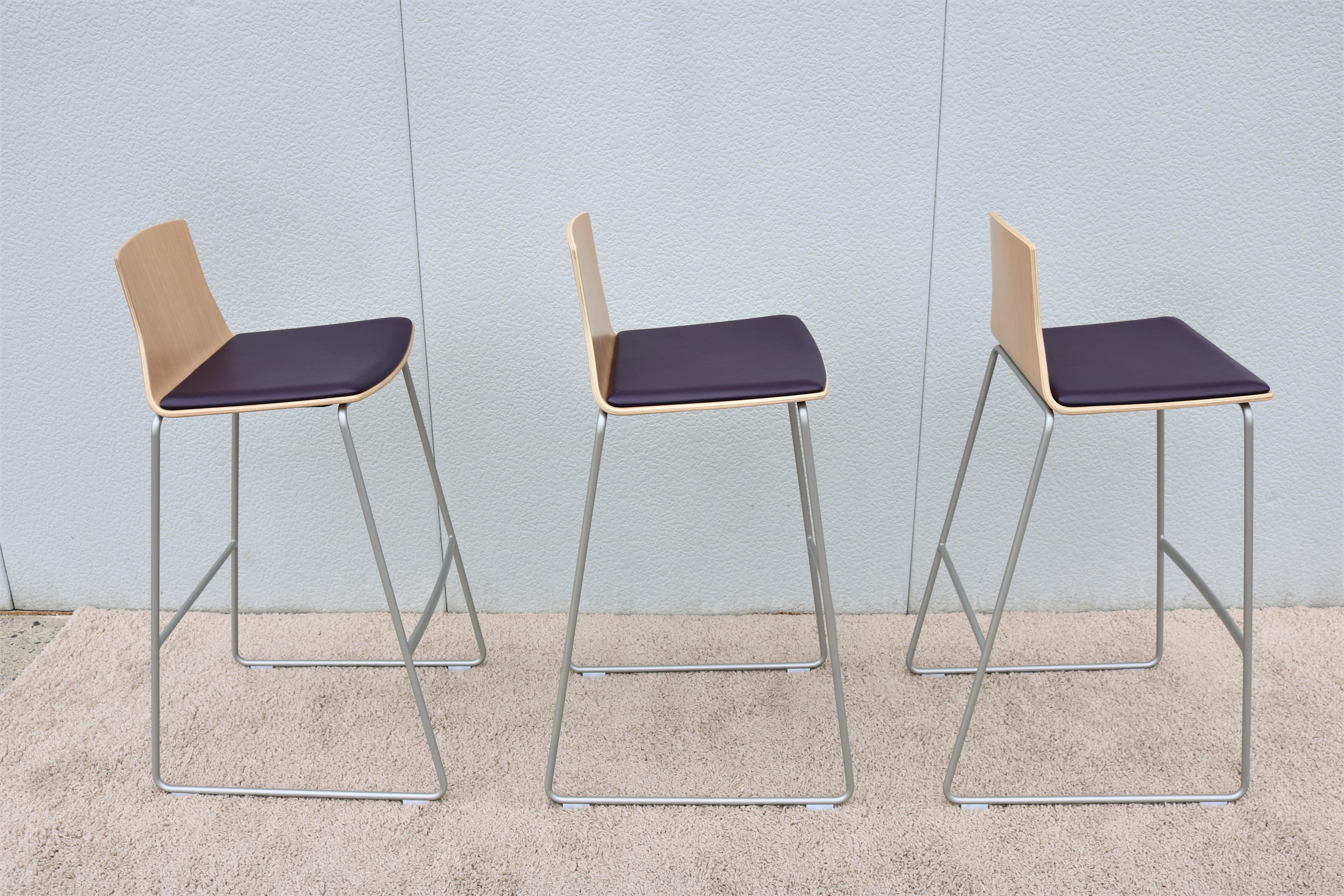 Powder-Coated Modern Lievore Altherr Molina for Coalesse Montara650 Bar Stools, New Set of 3 For Sale