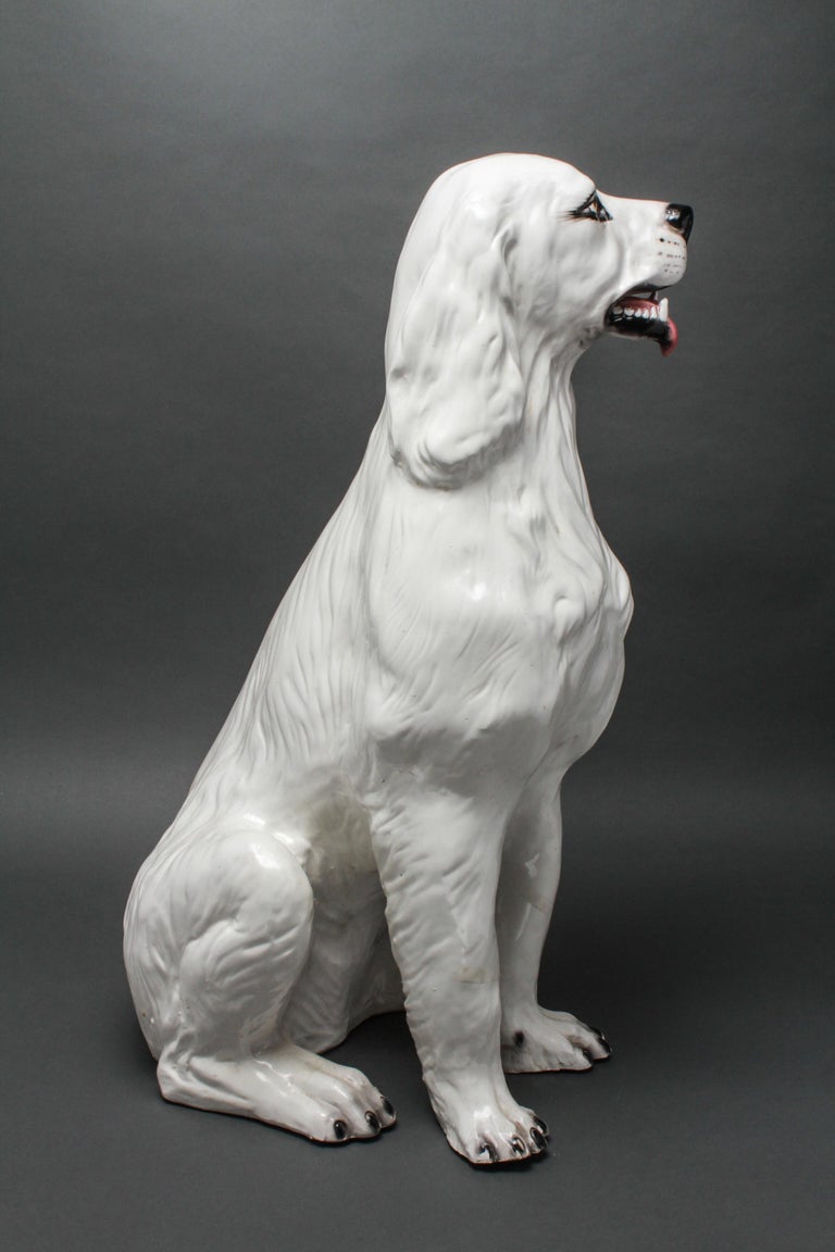 Modern LifeSize Seated Dog Sculpture in White Ceramic at 1stDibs