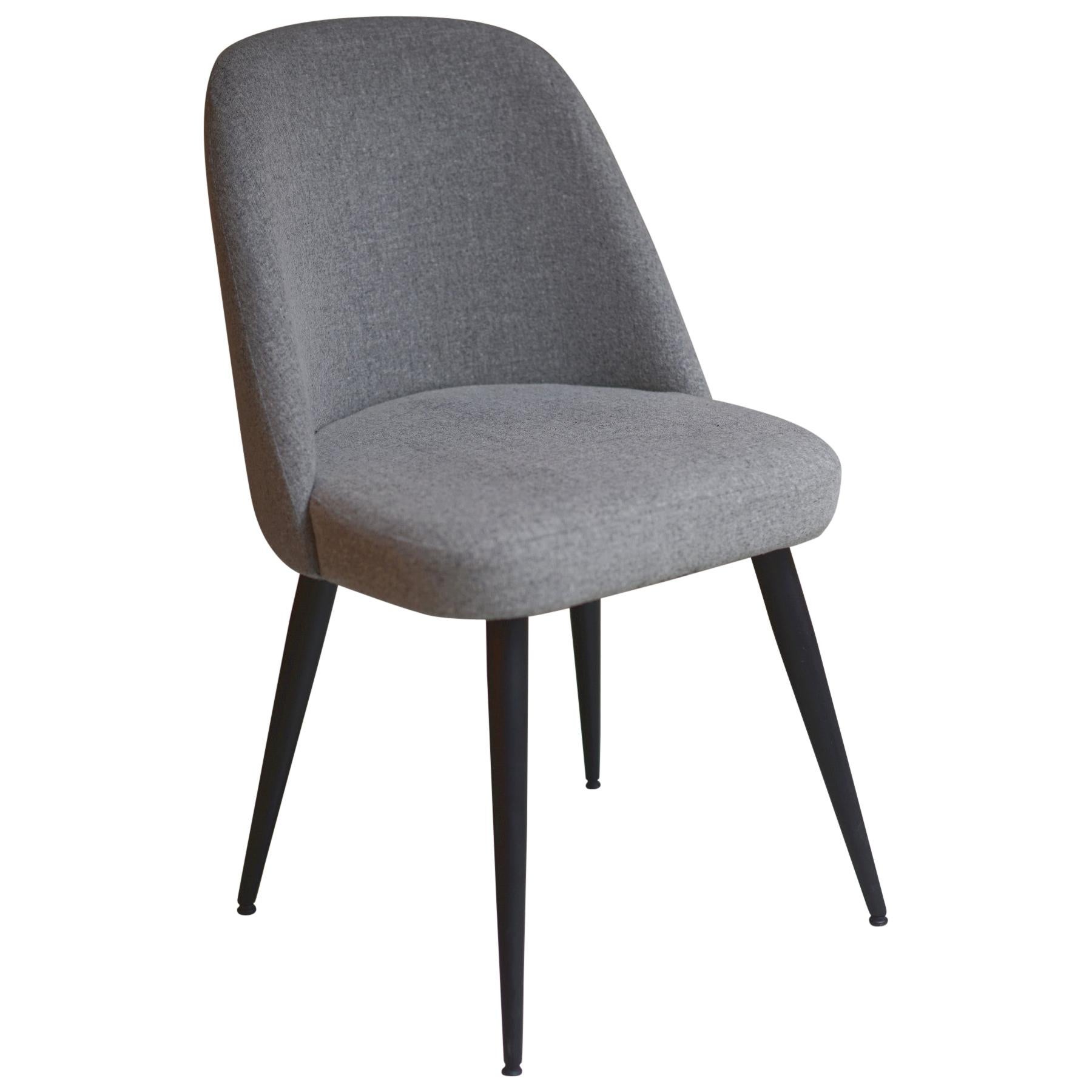 Modern Light Ash Gray Fabric Dining Chair with Steel Base Black Conical Legs For Sale