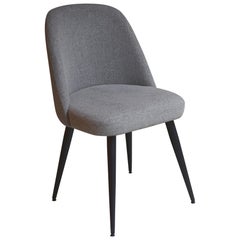 Modern Light Ash Gray Fabric Dining Chair with Steel Base Black Conical Legs