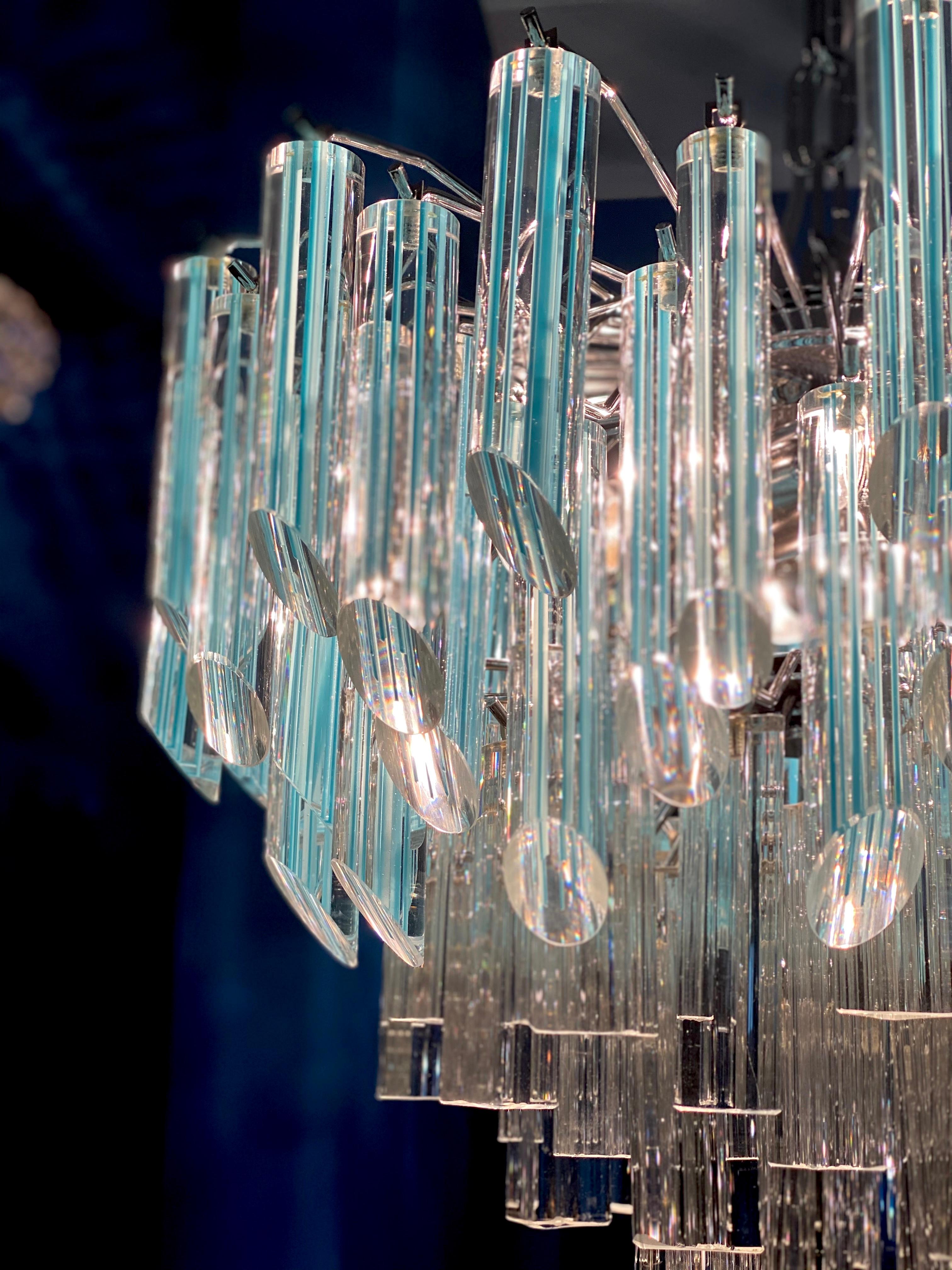 Italian Modern Light Blu Crystal Prism Murano Glass Chandelier, 1970 For Sale