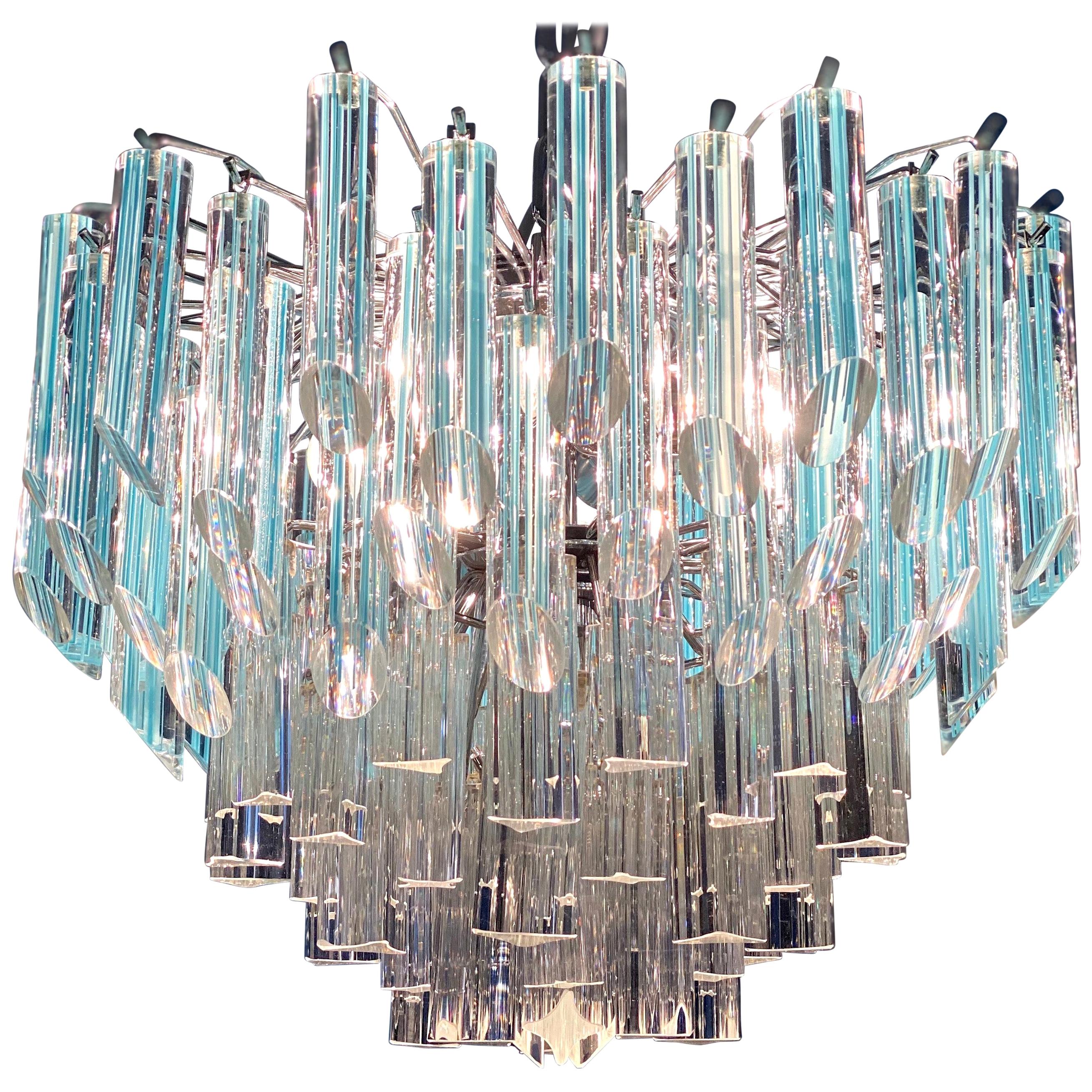 Modern Light Blu Crystal Prism Murano Glass Chandelier, 1970 For Sale