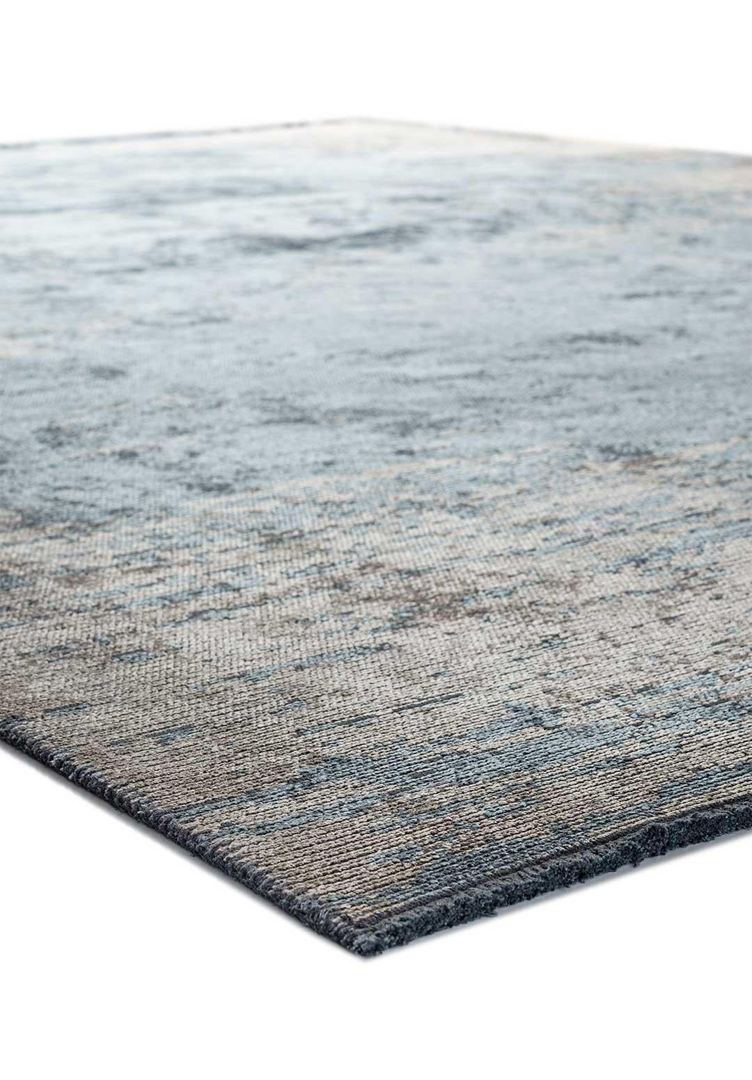 Moderner moderner hellblauer, graugrauer, cremefarbener, abstrakter Chenille-Teppich ohne Fransen auf Lager (Türkisch) im Angebot