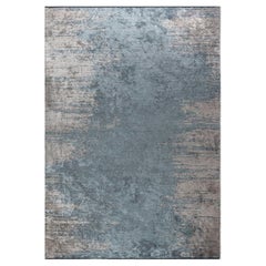 Modern Light Blue Grayish Cream Abstract Chenille Rug Without Fringe in Stock