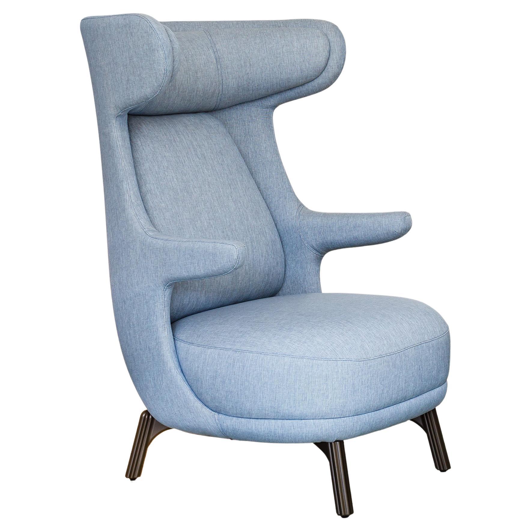 Contemporary Light Blue Grey Dino Living Room Armchair Fabric Upholstered   For Sale