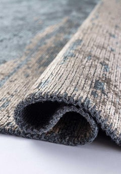 Modern Hellblau Silber Abstrakt Chenille Teppich Ohne Fransen Versandfertig