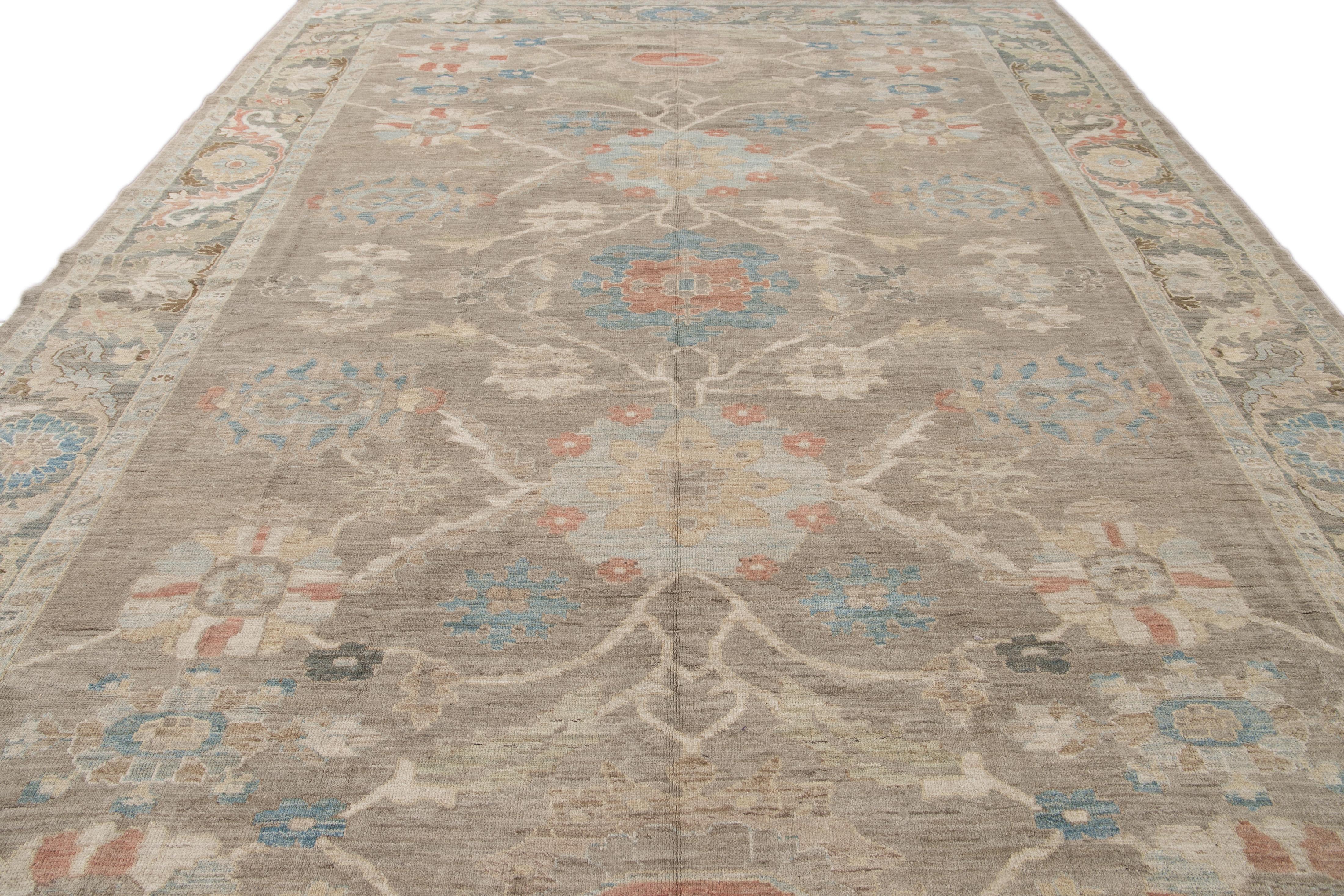 Alfombra Moderna de Lana Floral Marrón Claro Sultanabad Hecha a Mano Asiático en venta