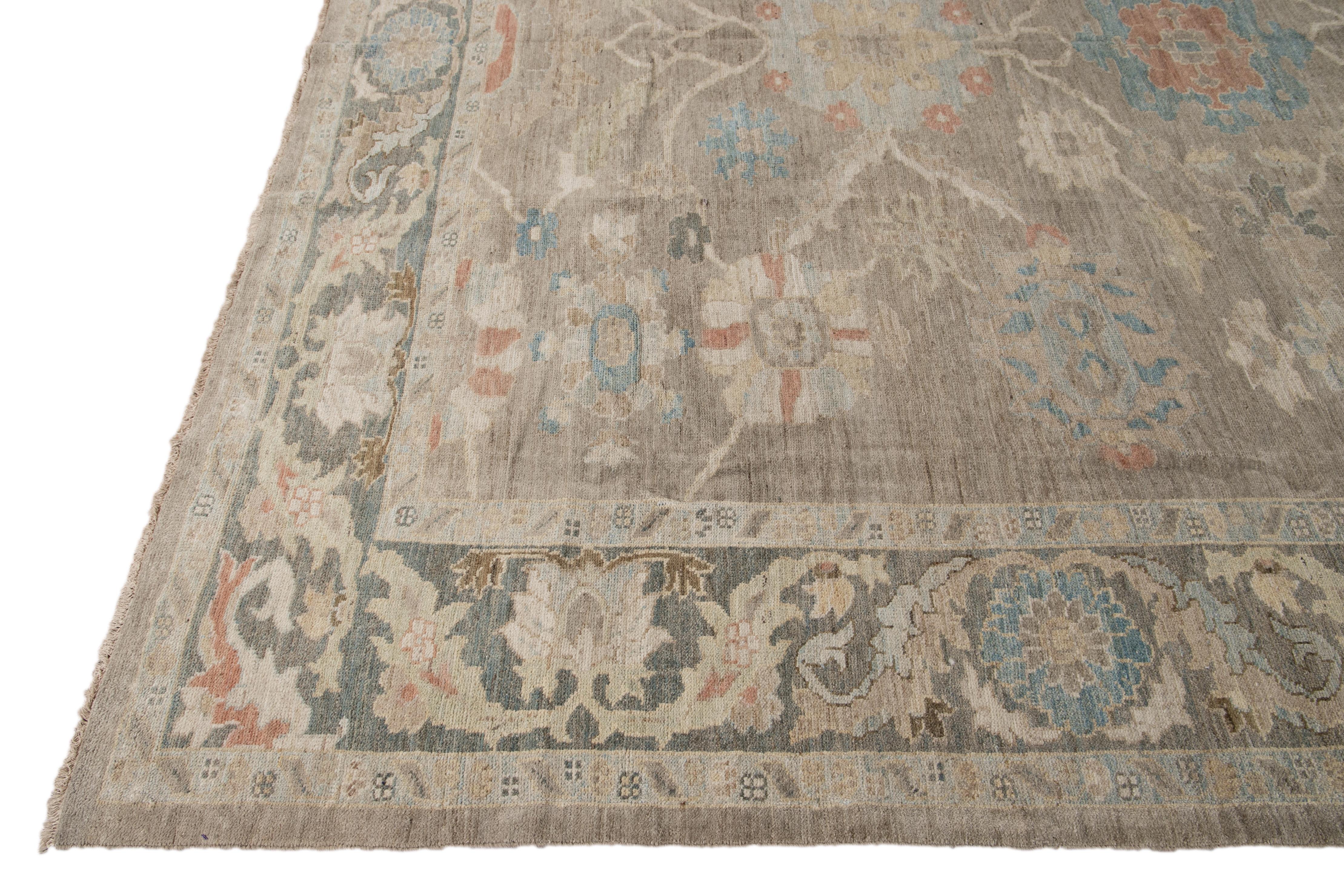Alfombra Moderna de Lana Floral Marrón Claro Sultanabad Hecha a Mano Anudado a mano en venta