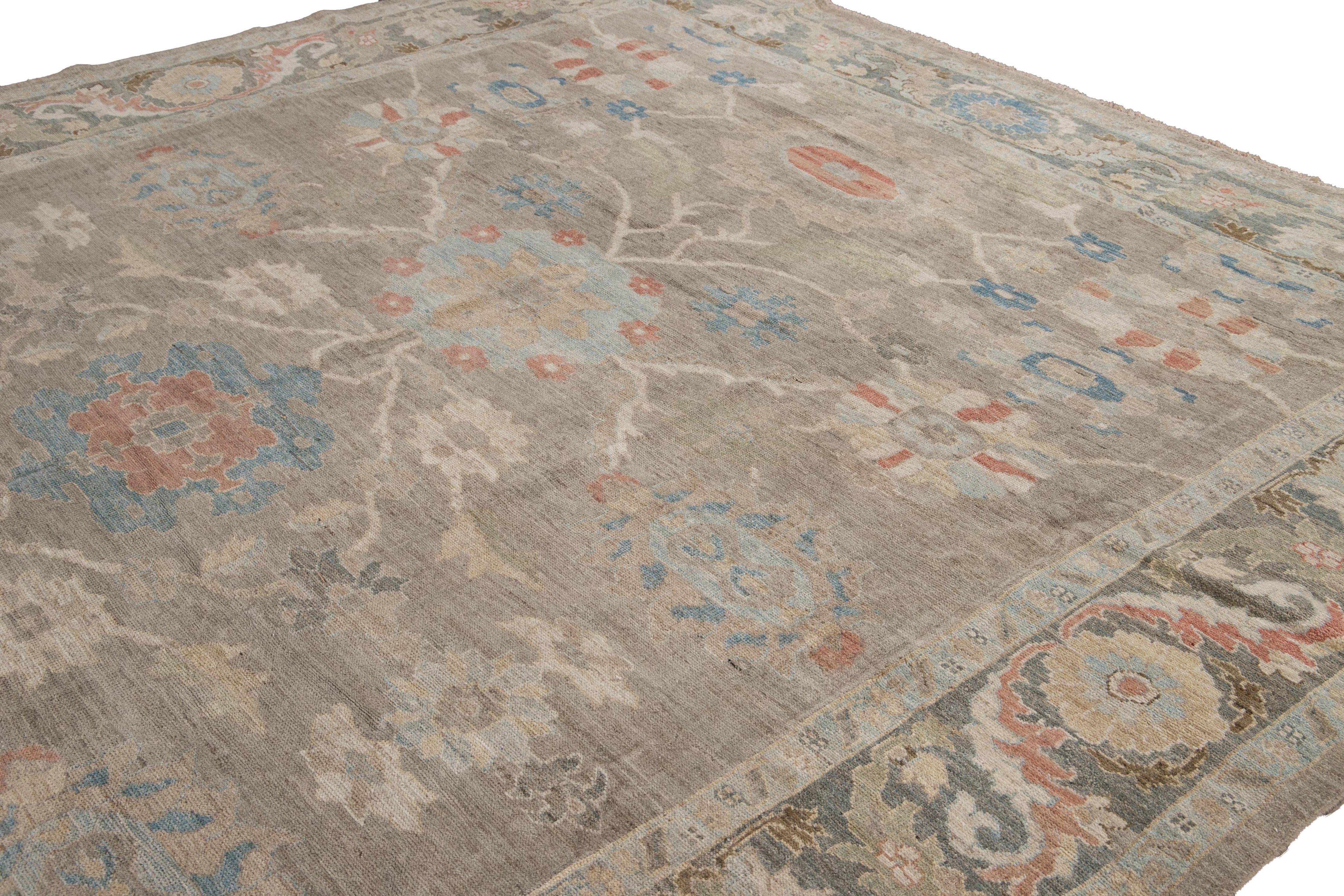 Alfombra Moderna de Lana Floral Marrón Claro Sultanabad Hecha a Mano Siglo XXI y contemporáneo en venta