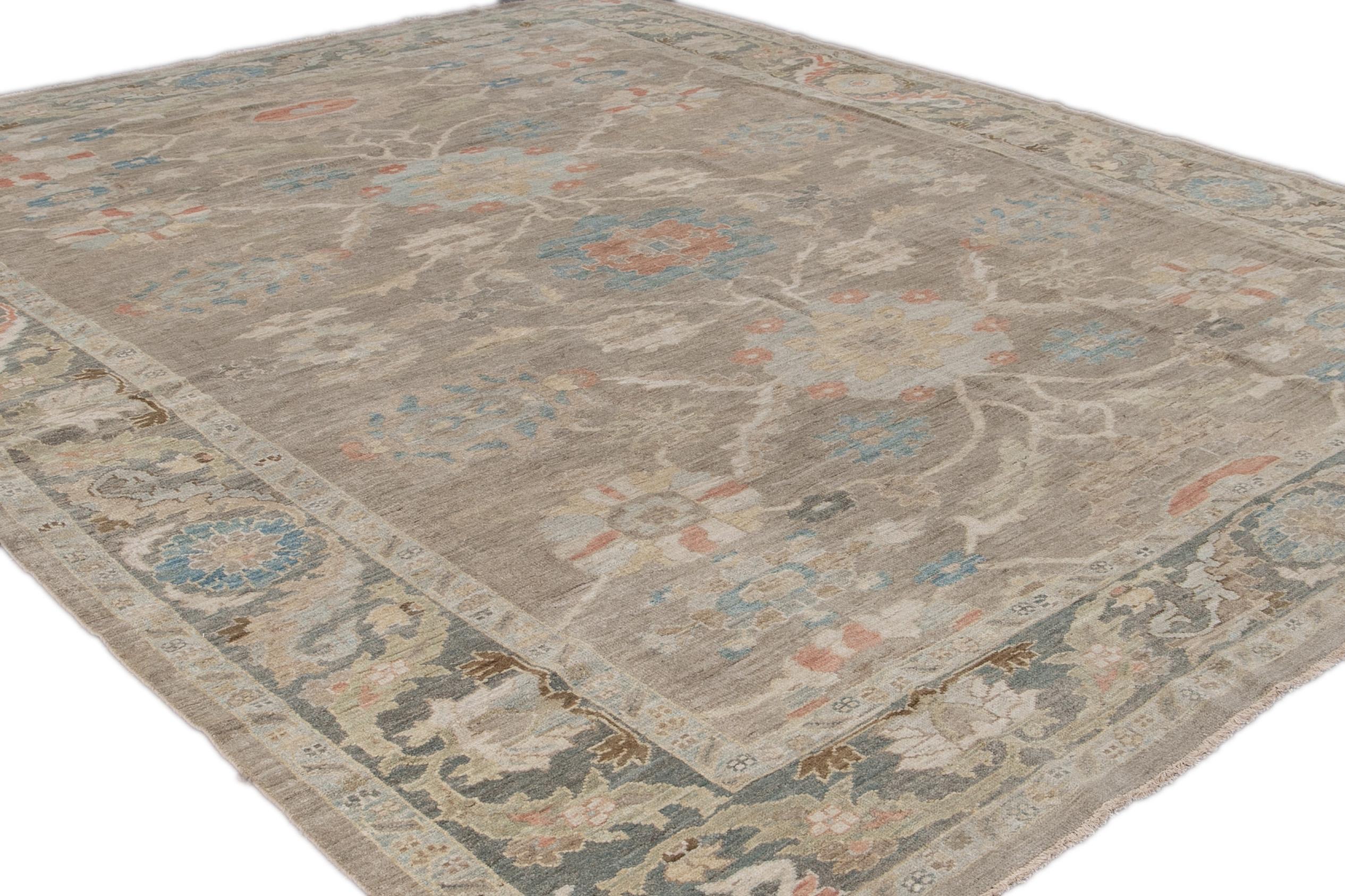 Alfombra Moderna de Lana Floral Marrón Claro Sultanabad Hecha a Mano en venta 1