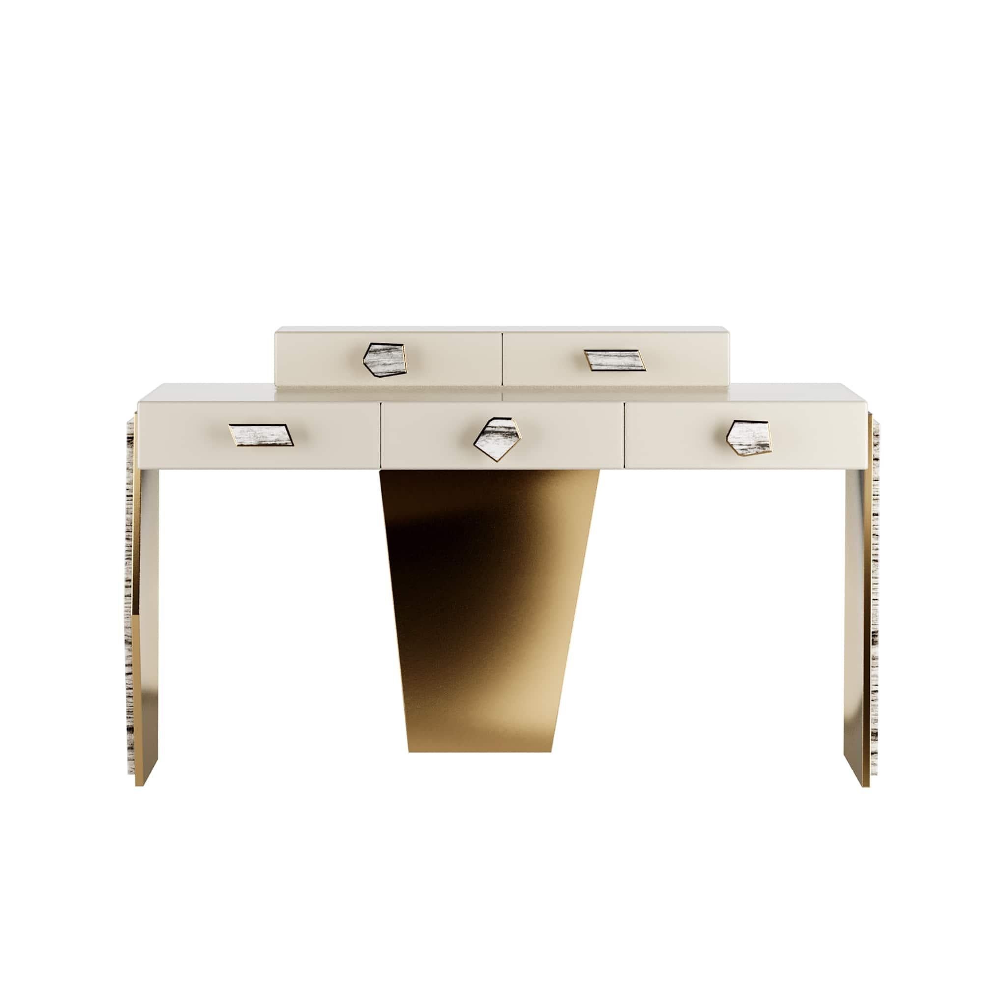 Modern Light Cream Console or Dressing Table in Lacquered Wood & Polished Brass In New Condition For Sale In Porto, PT