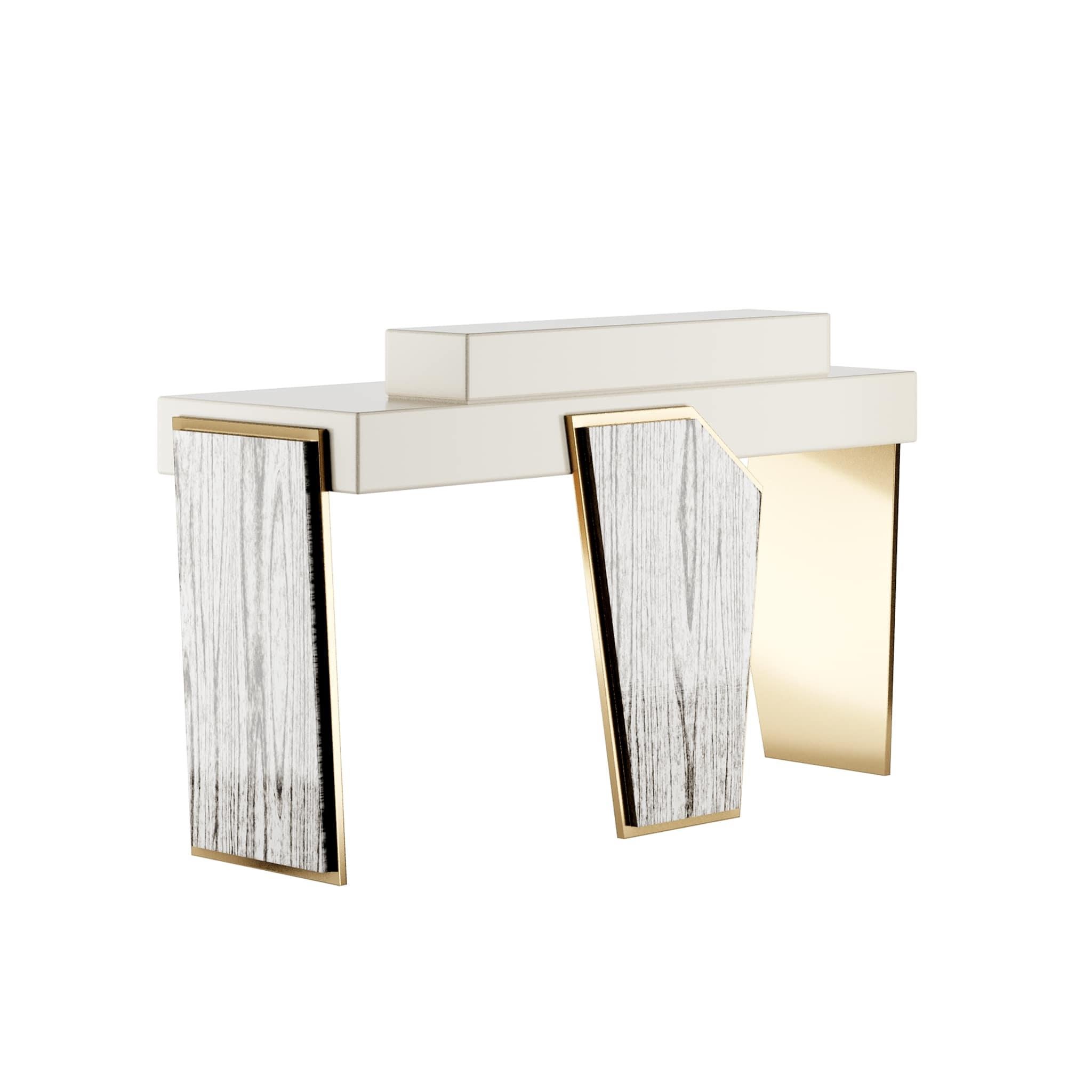 Modern Light Cream Console or Dressing Table in Lacquered Wood & Polished Brass For Sale 1