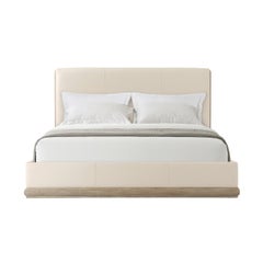 Modern Light Oak and Leather Upholstered Bed - Queen
