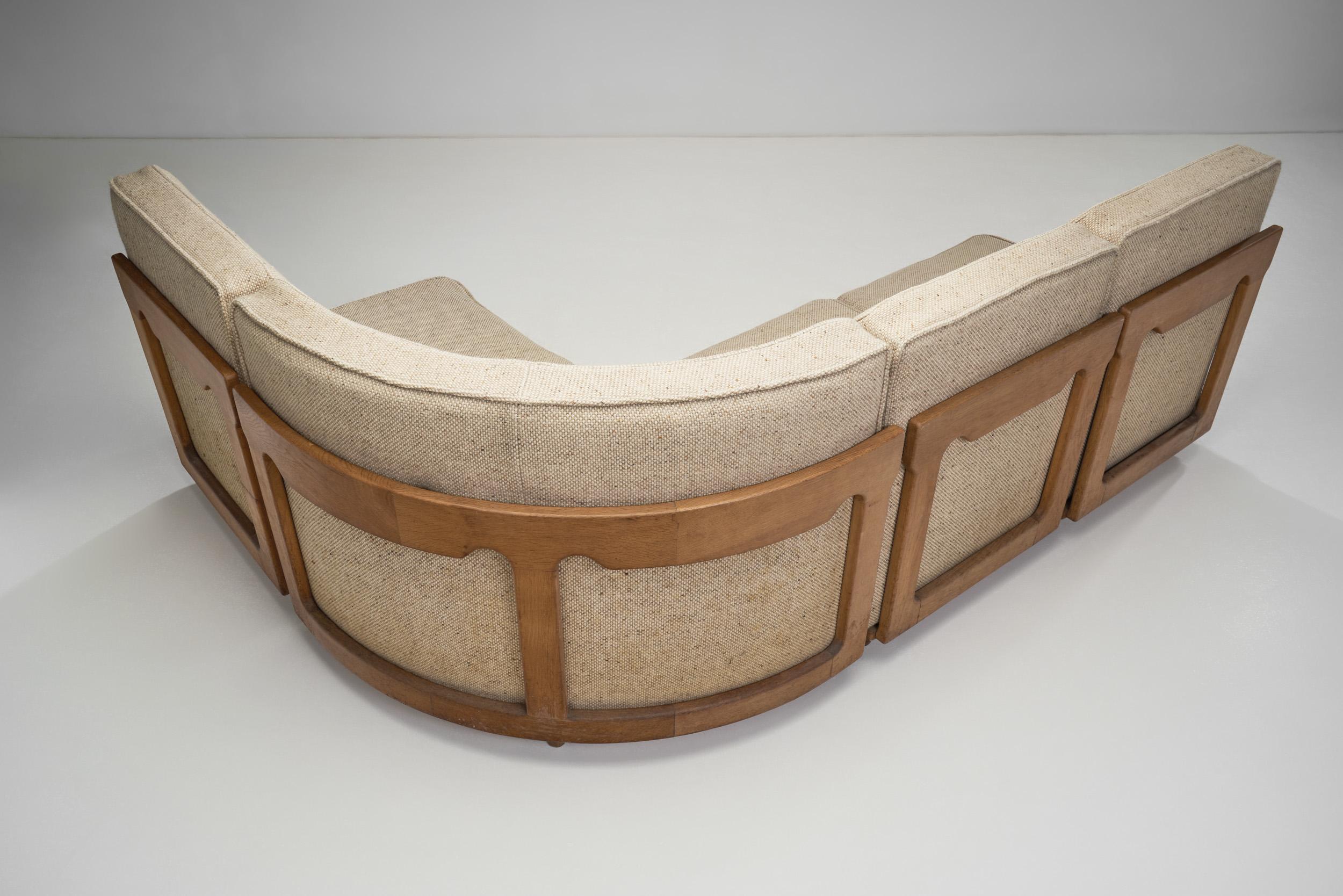 Fabric Modern Light Oak Modular Sofa by Guillerme et Chambron, France 20th Century For Sale
