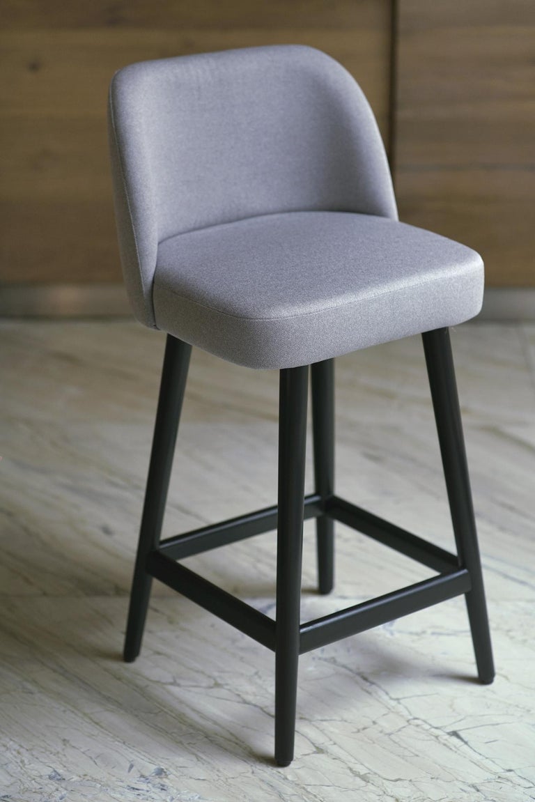 Modern Light Pearl Gray Fabric Counter Stool with Oak Base Painted