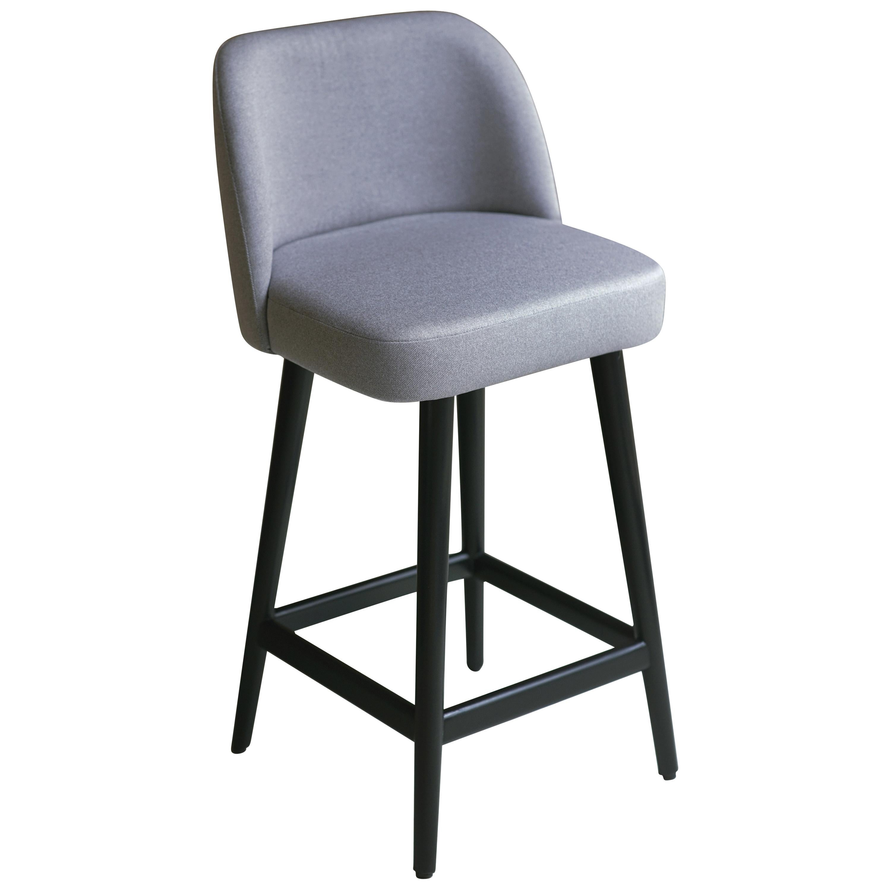 Modern Light Pearl Gray Fabric Counter Stool with Oak Base Painted Black For Sale