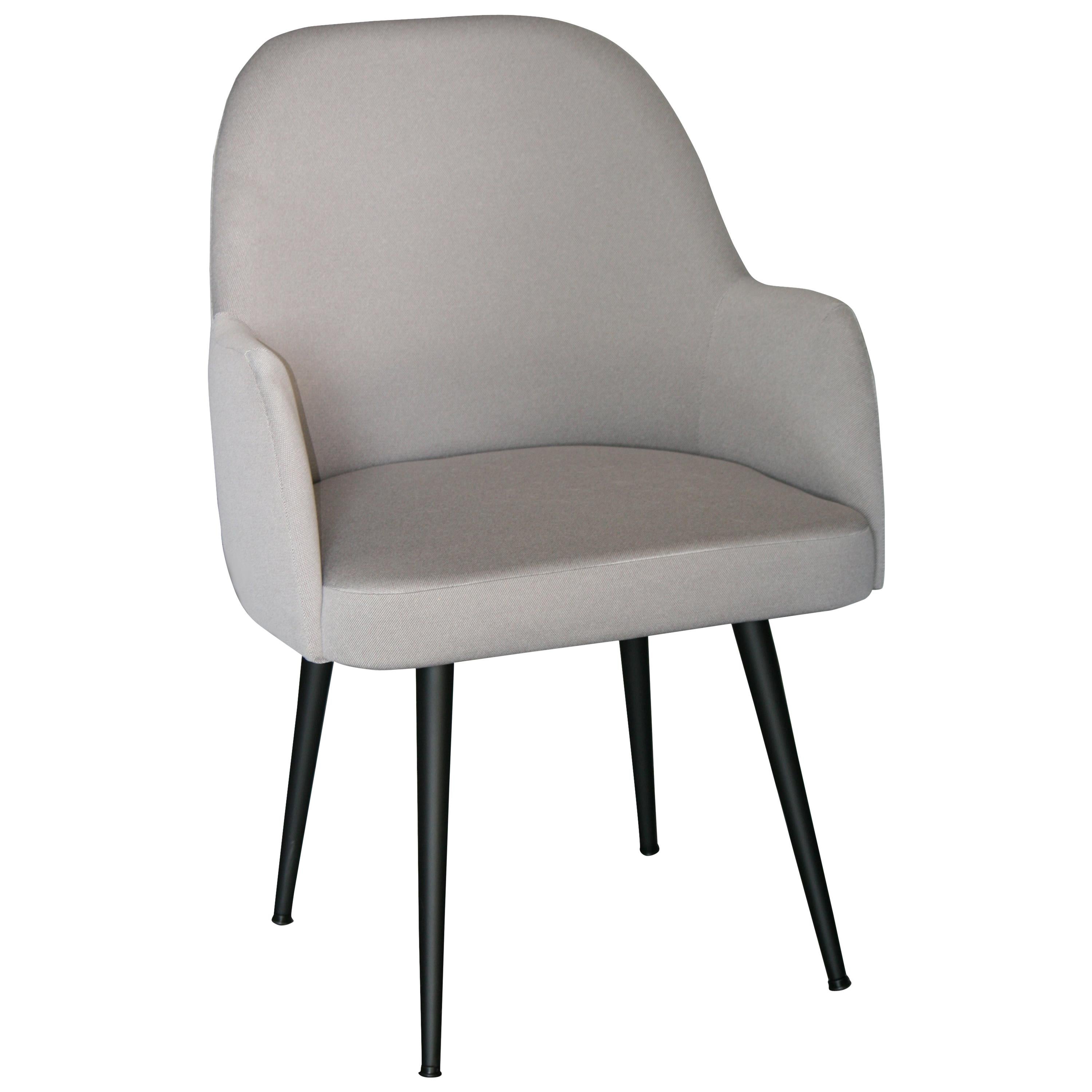 Modern Light Pearl Gray Fabric Dining Armchair with Steel Base Black