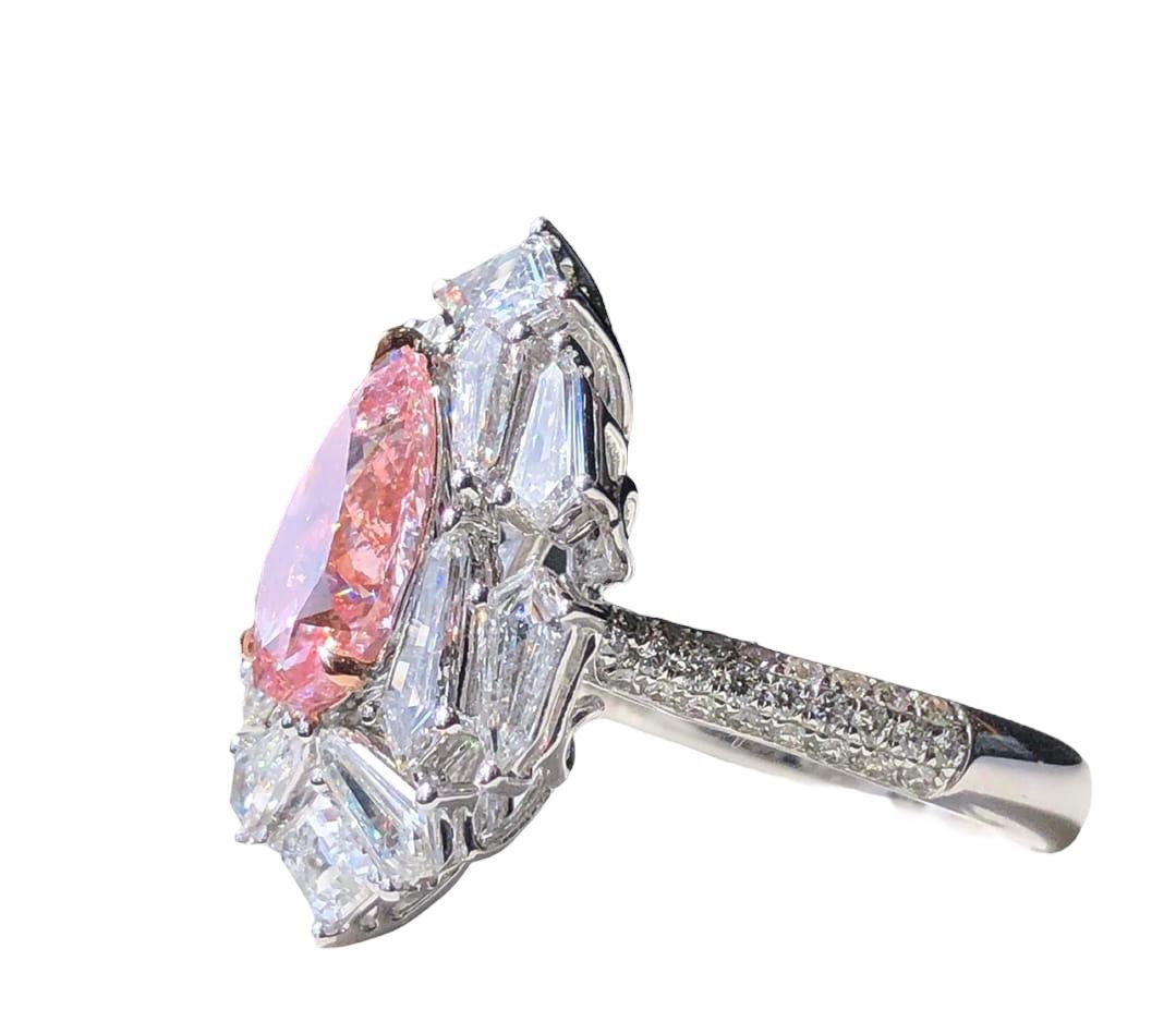 Aesthetic Movement Modern Light Pink Pear Cut Diamond Ring 2 carat VS1 GIA certified For Sale