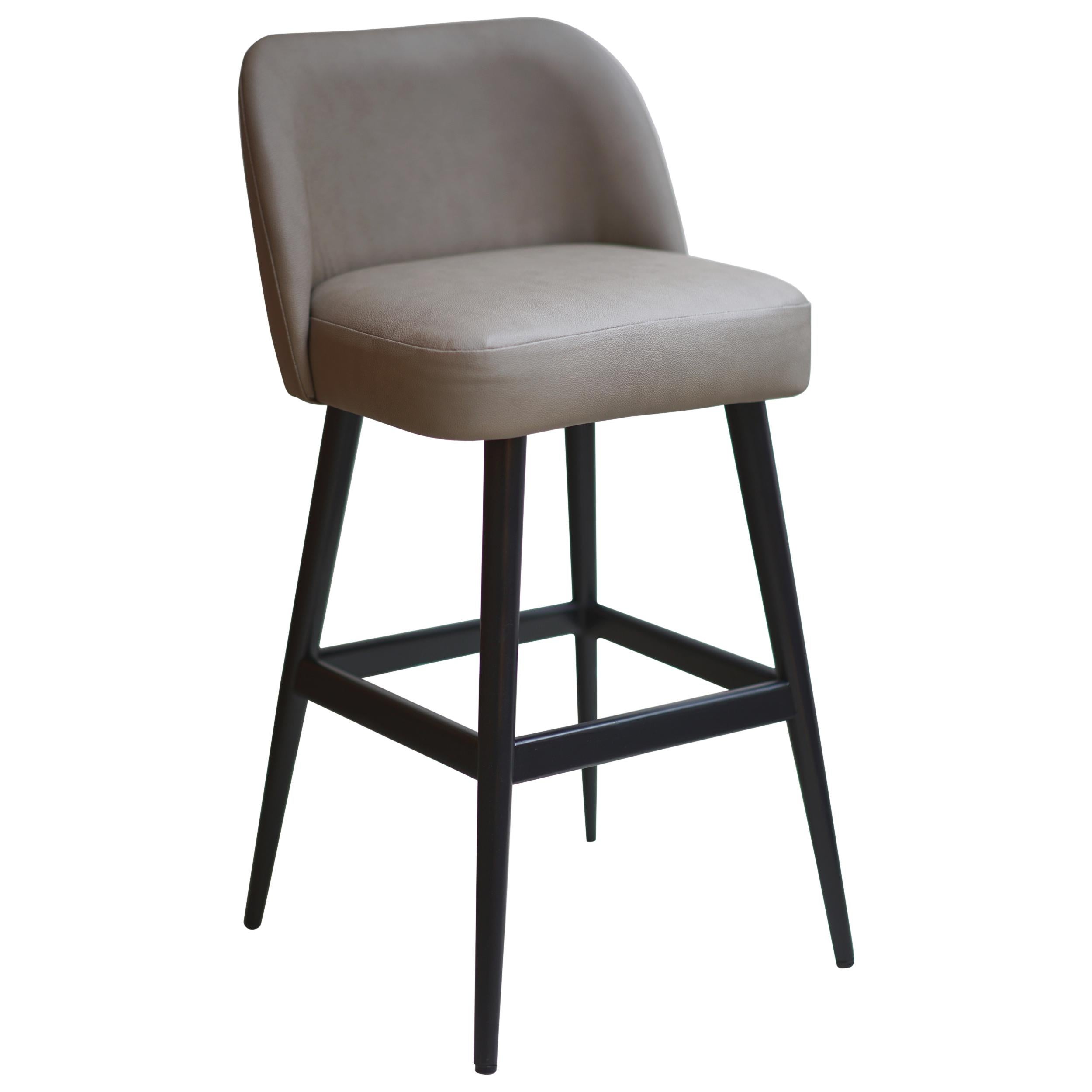 Modern Light Taupe Gray Faux Leather Counter Stool with Oak Base painted Black For Sale