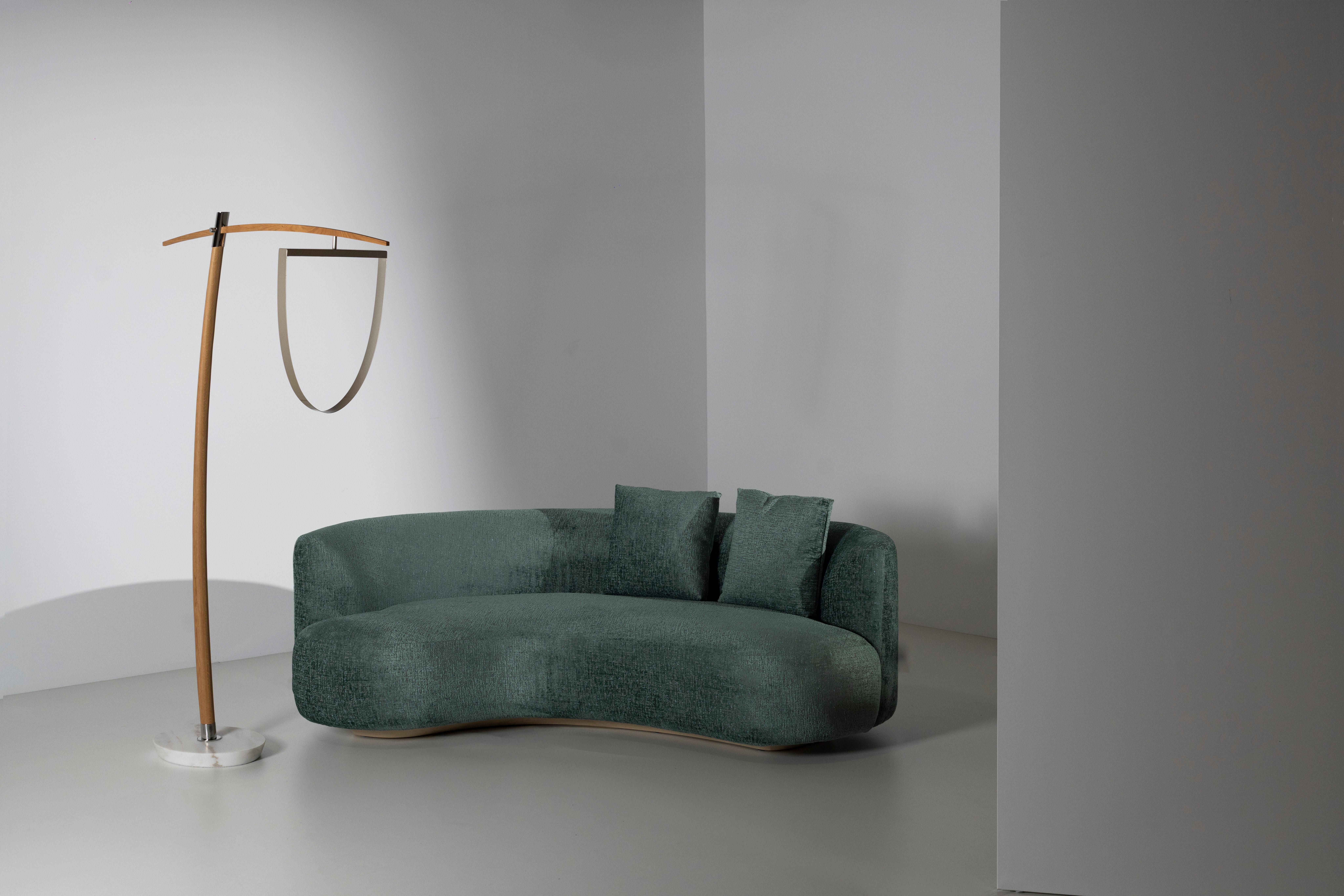 Portuguese Modern Lima Arc Floor Lamp, Calacatta Marble Oak, Handmade Portugal Greenapple For Sale