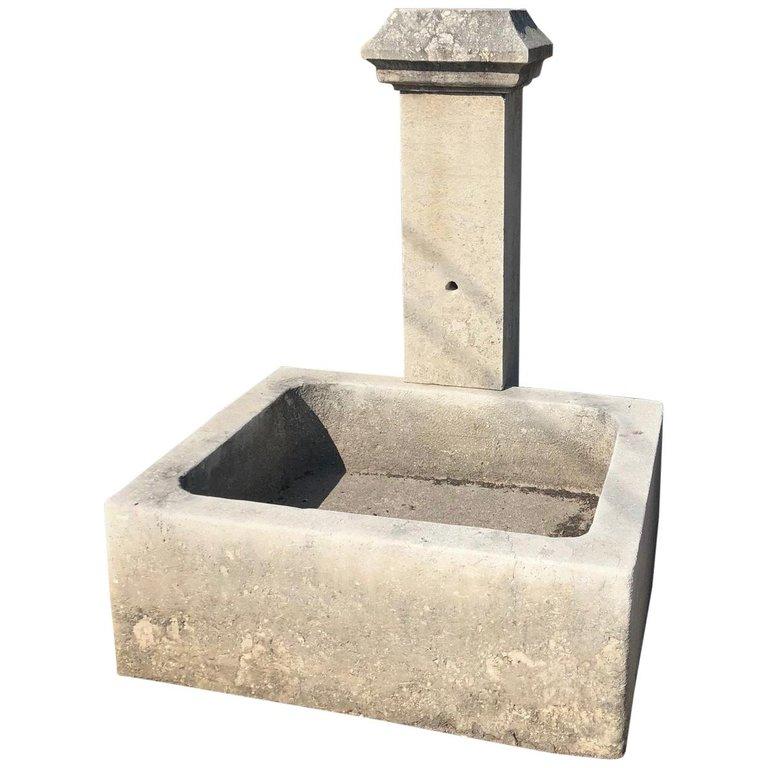 French Modern Limestone Wall Fountain For Sale