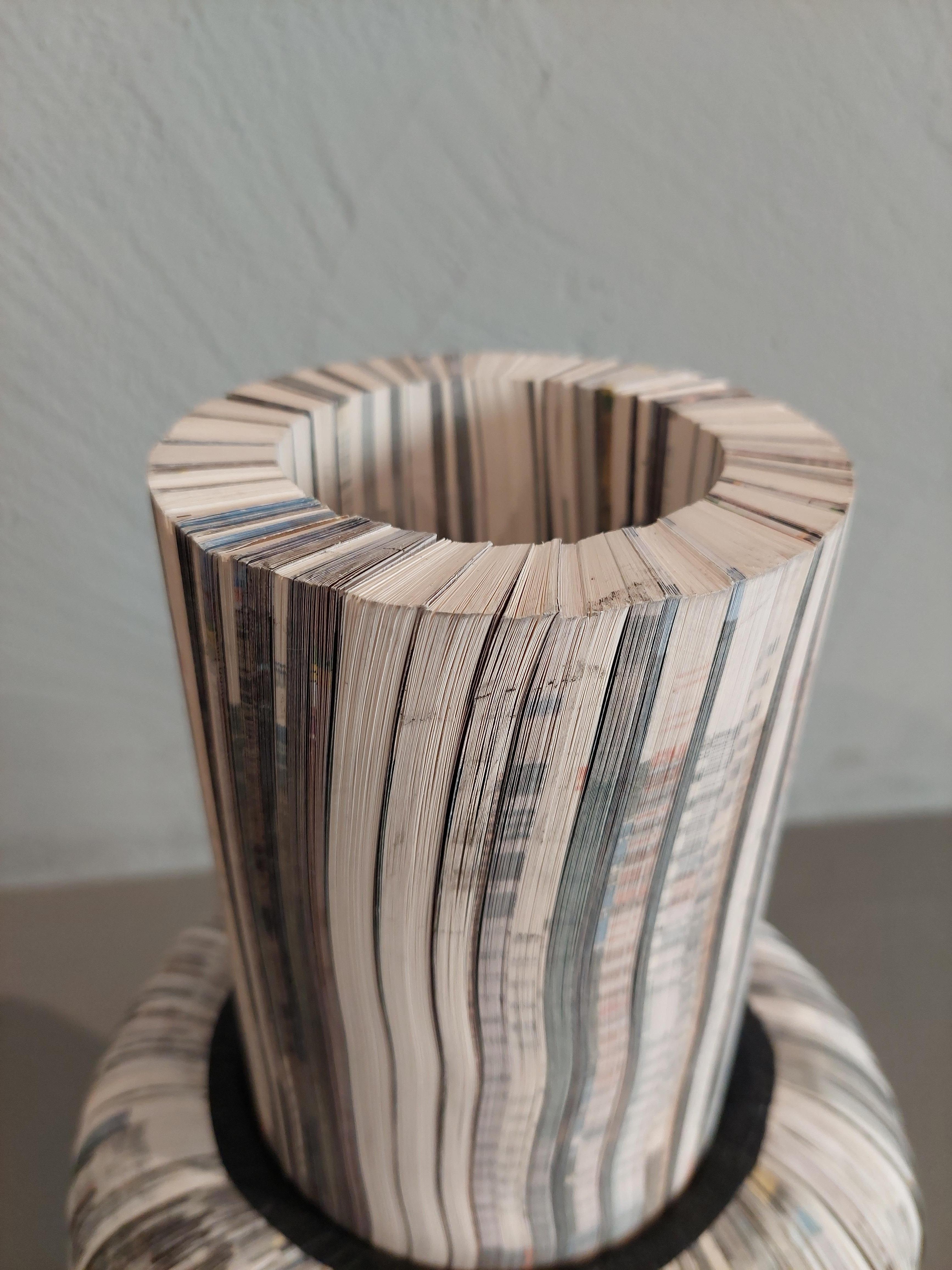 Italian Modern Limited Edition Paper Sculpture Vase Daniele Papuli Handmade B/W For Sale