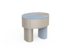 Modern Lindoso Bedside Table, Blue Onyx Oak Leather Handmade Portugal Greenapple