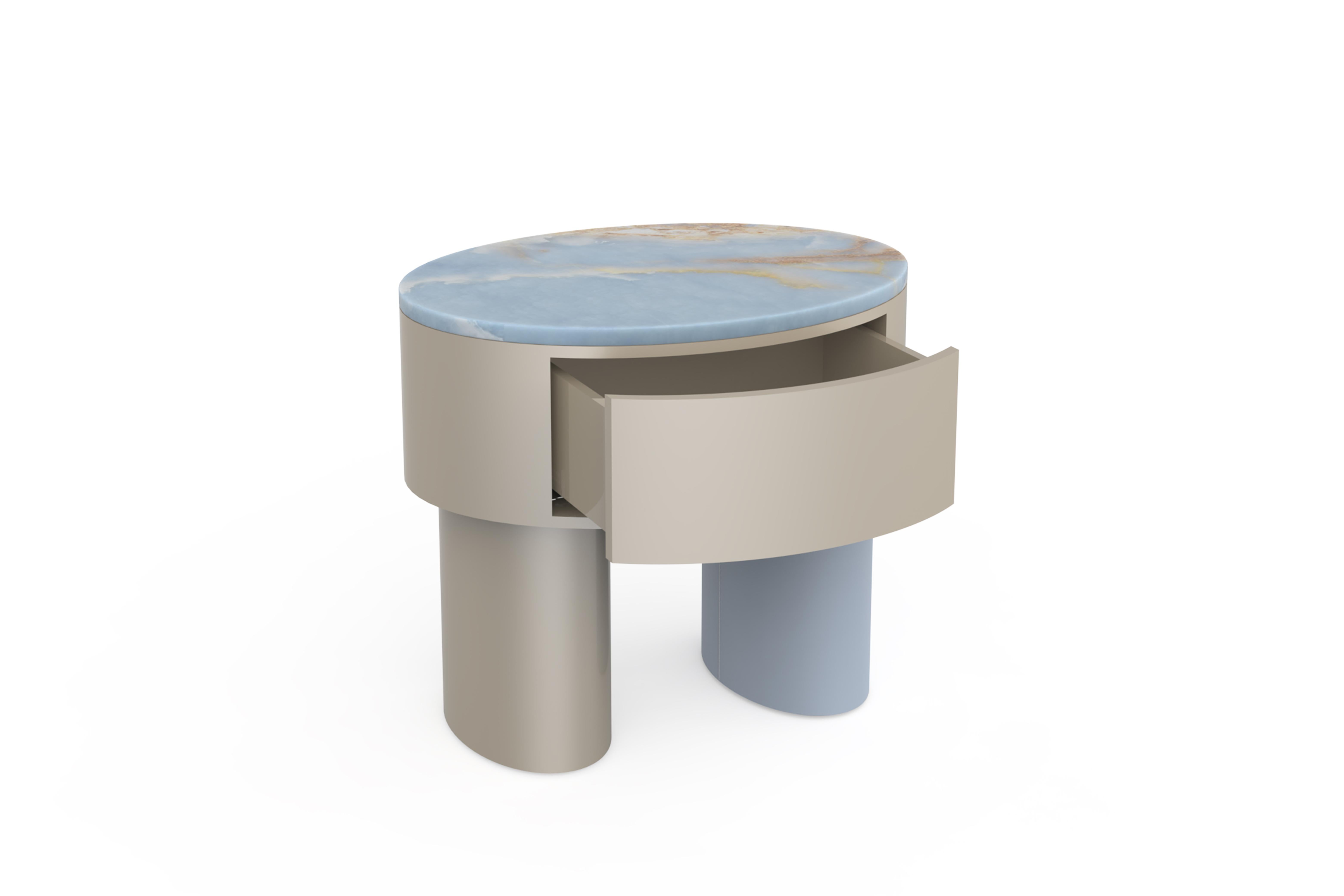 Portuguese Modern Lindoso Bedside Table, Blue Onyx Oak Leather Handmade Portugal Greenapple For Sale