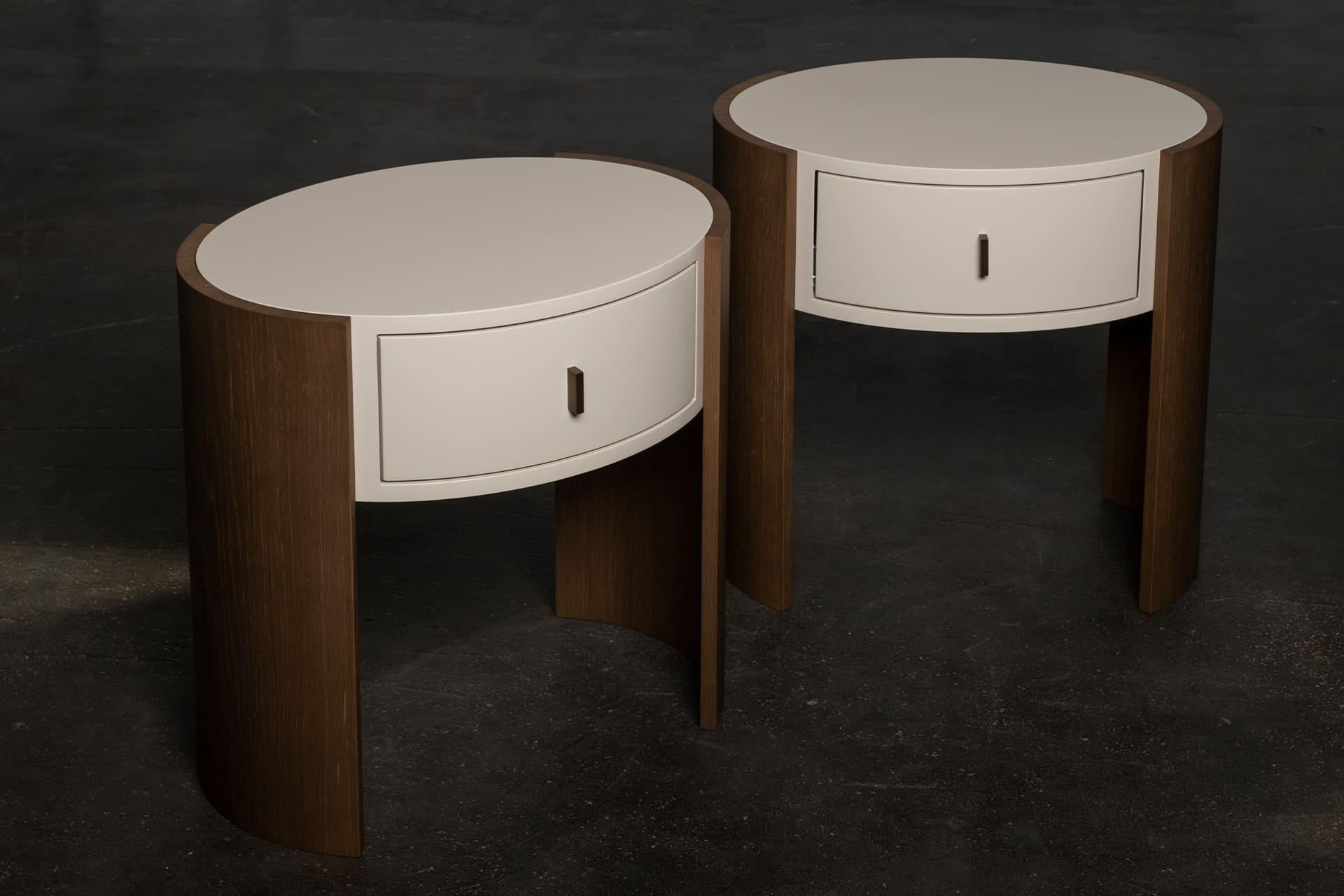 Fait main Table de chevet Modernity Lindoso, Bleu Onyx Chêne Cuir Handmade Portugal Greenapple en vente