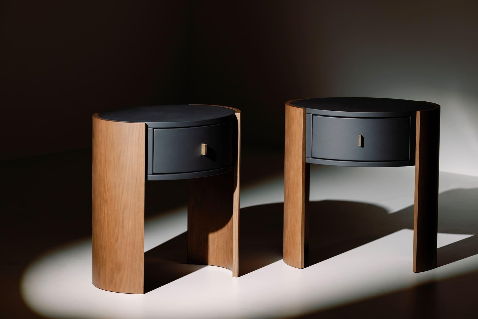 Pierre Table de chevet Modernity Lindoso, Bleu Onyx Chêne Cuir Handmade Portugal Greenapple en vente