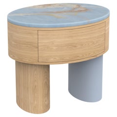 Table de chevet Modernity Lindoso, Bleu Onyx Chêne Cuir Handmade Portugal Greenapple