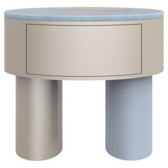 Mesilla de noche moderna Lindoso, Onix azul Roble Cuero Hecho a mano Portugal Greenapple