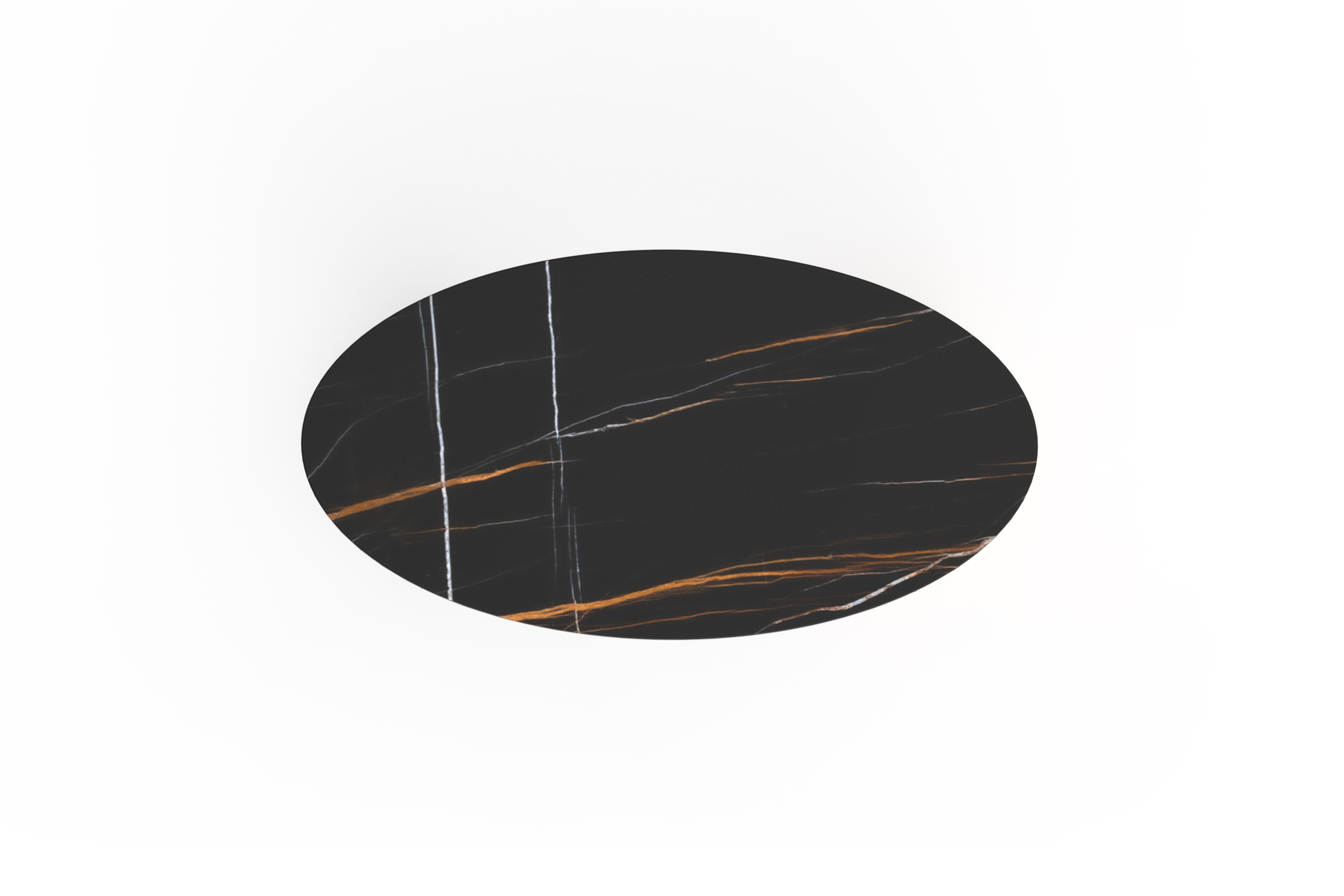 Polished Modern Lindoso Bedside Table, Sahara Noir Marble, Handmade Portugal Greenapple For Sale