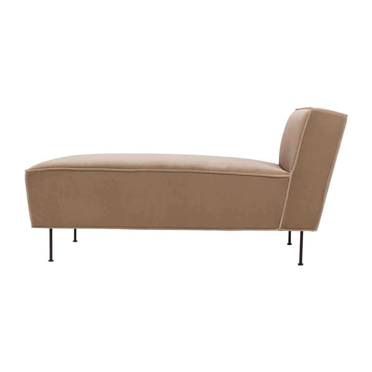 Creating an exclamation mark in the interior, the modern line chaise loungeis extended from the original modern line sofa, designed in 1949 by the legendary Greta M. Grossman. Taking the low back and seat as inspiration, the elongated chaise
