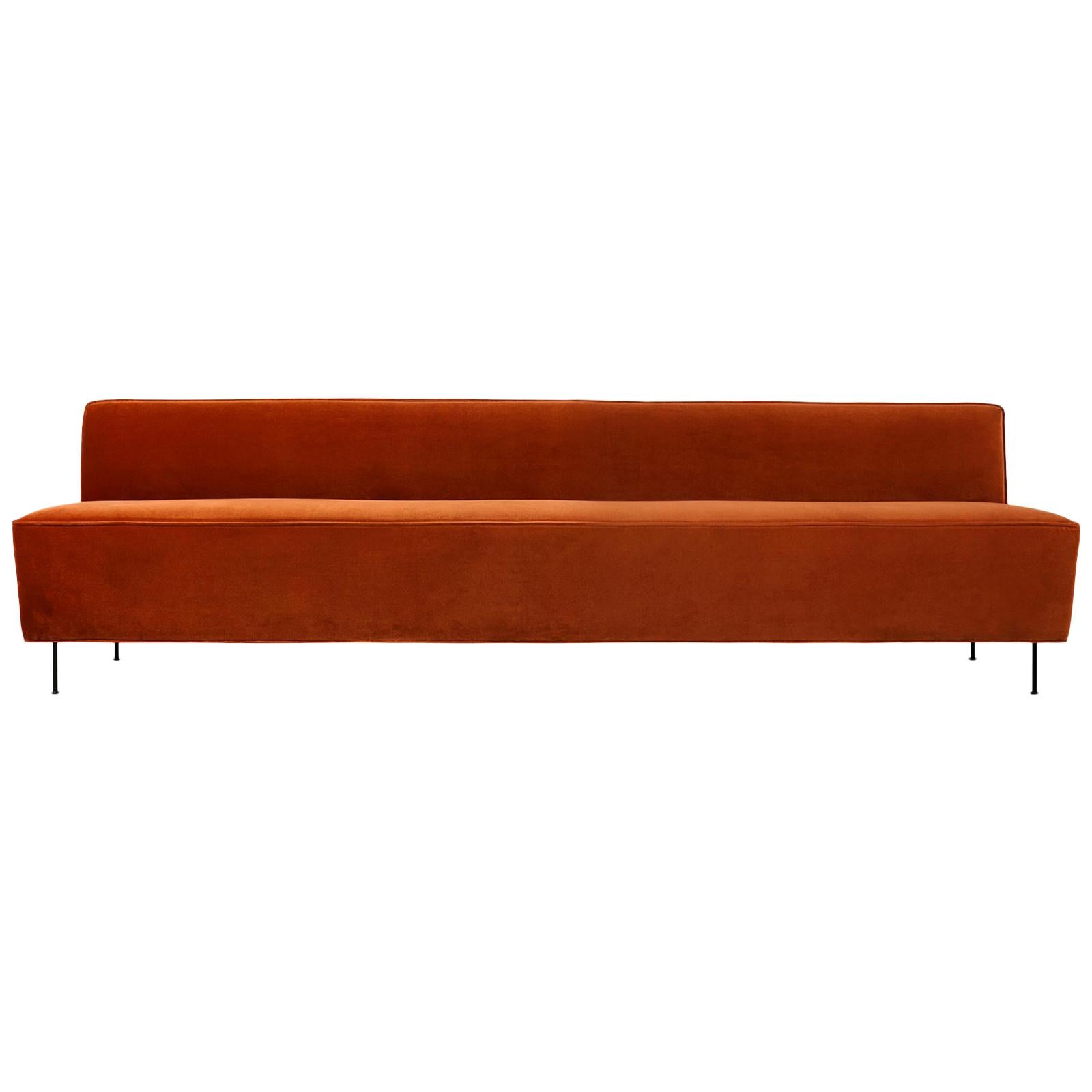 Modern Line Sofa, Dining Height, Large with Brass Legs For Sale
