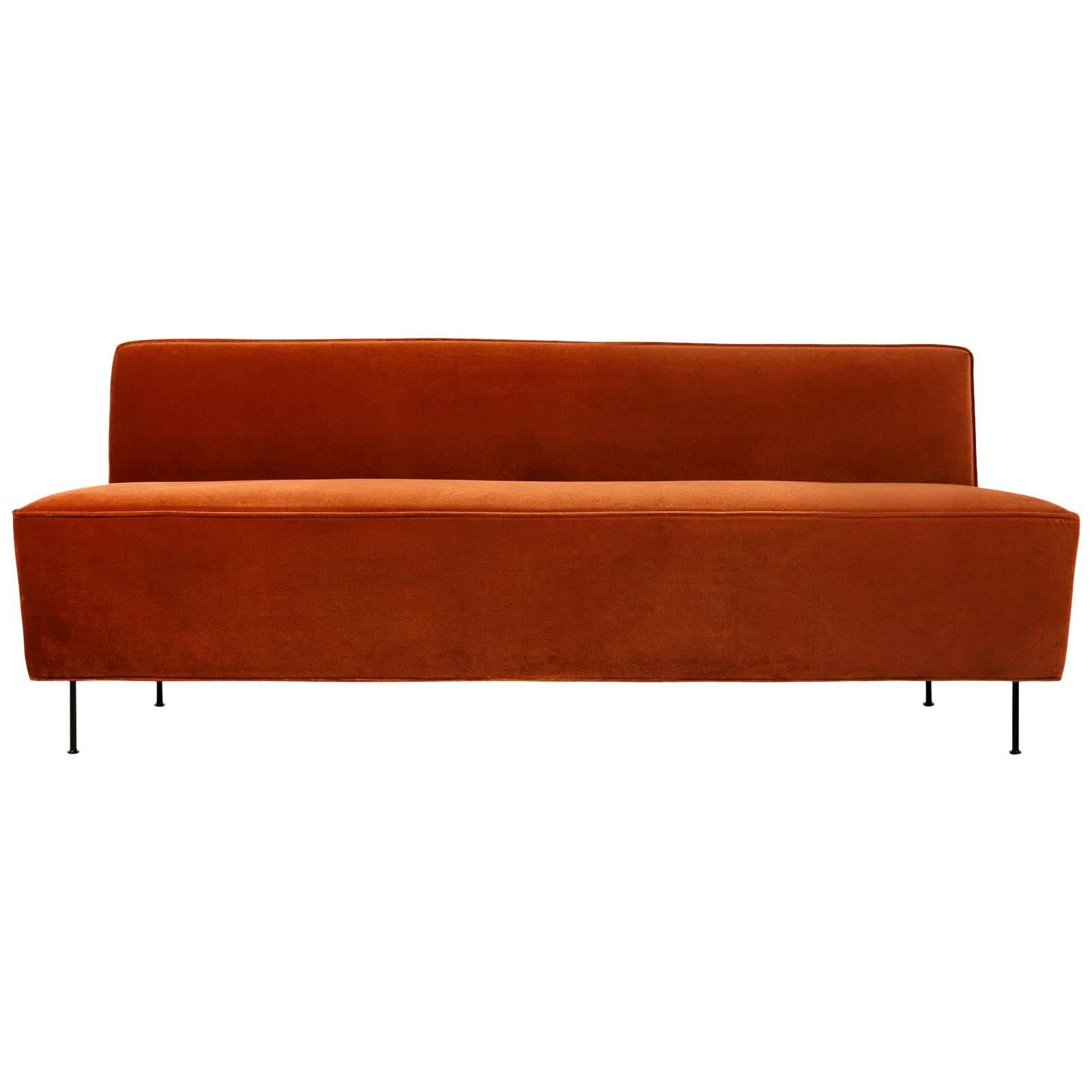 Modern Line Sofa, Dining Height, Medium with Brass Legs For Sale