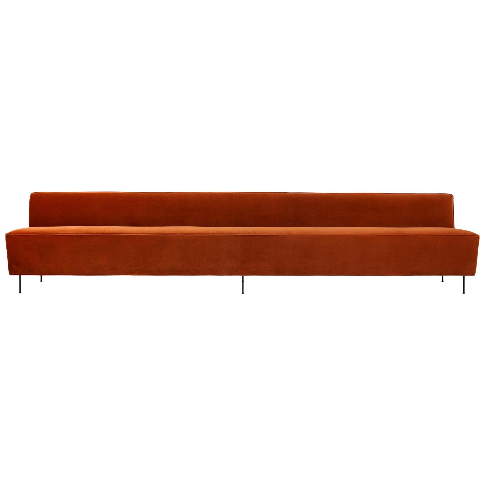 Modern Line Sofa, Dining Height, X-Large with Brass Legs For Sale