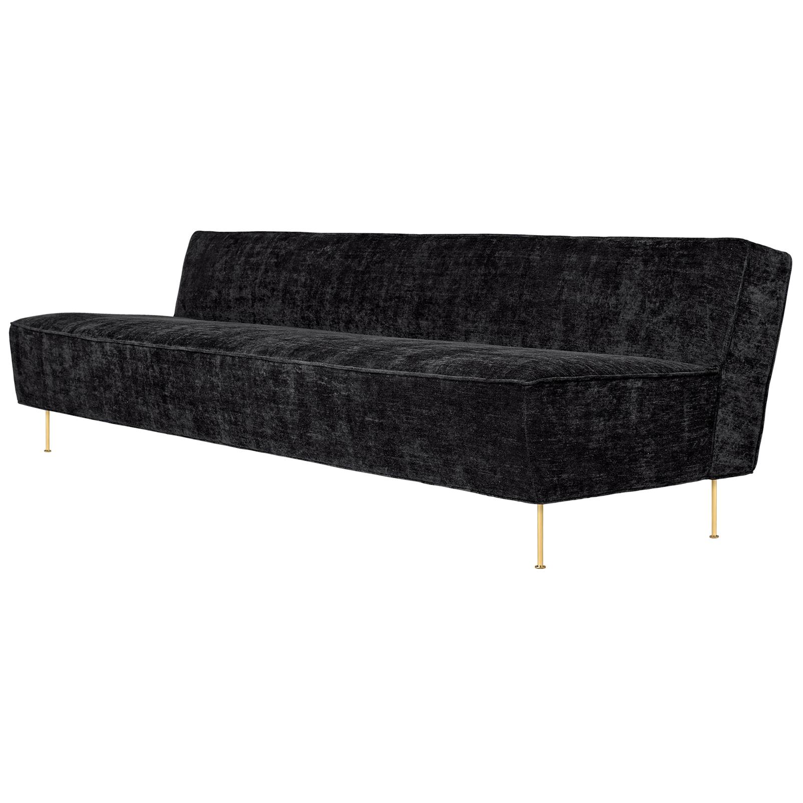 Modern Line Sofa, Fully Upholstered, Medium, Brass Legs For Sale