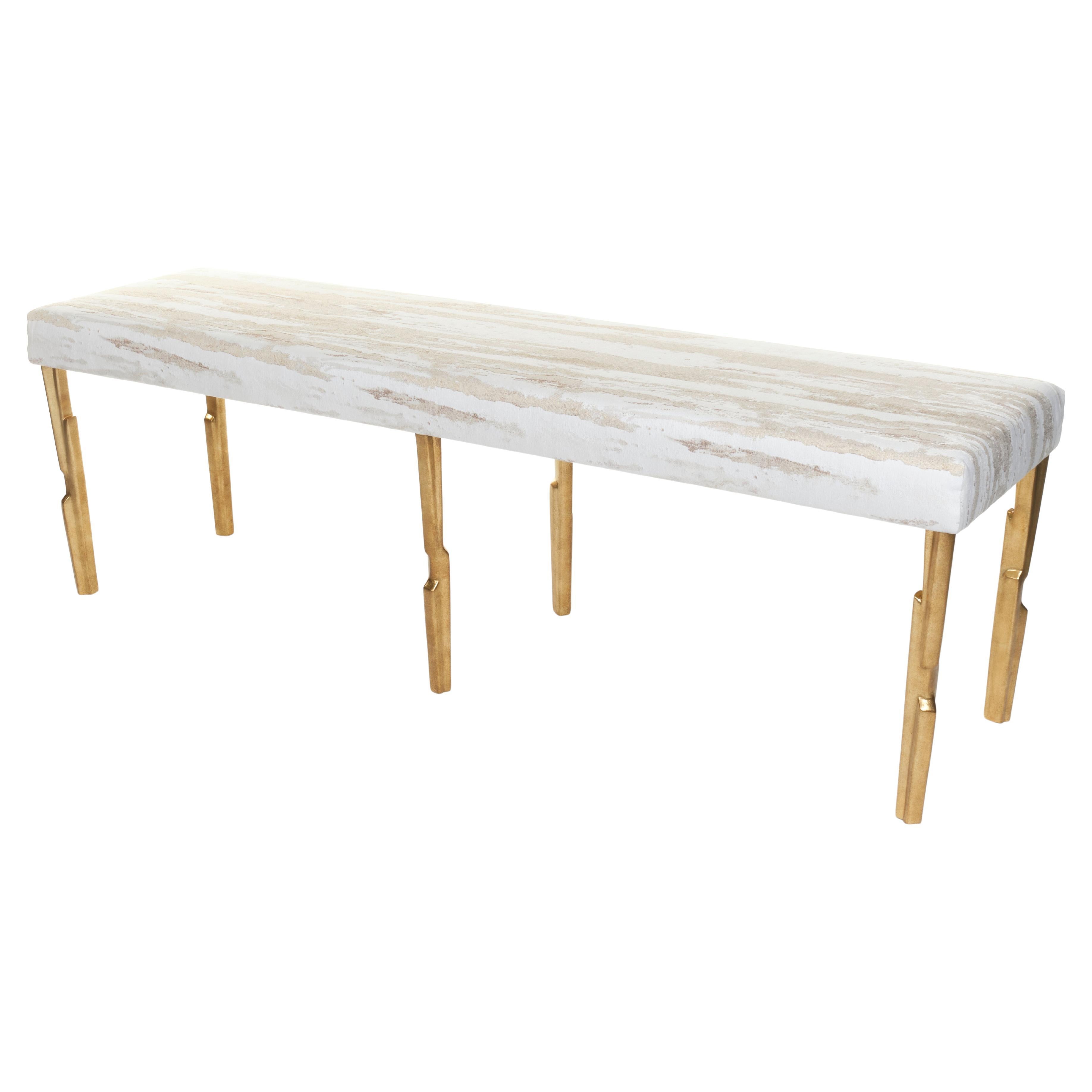 Modern Linea Bench No.1, Antique Gold Finish mit Second Firing 2 seat pad im Angebot