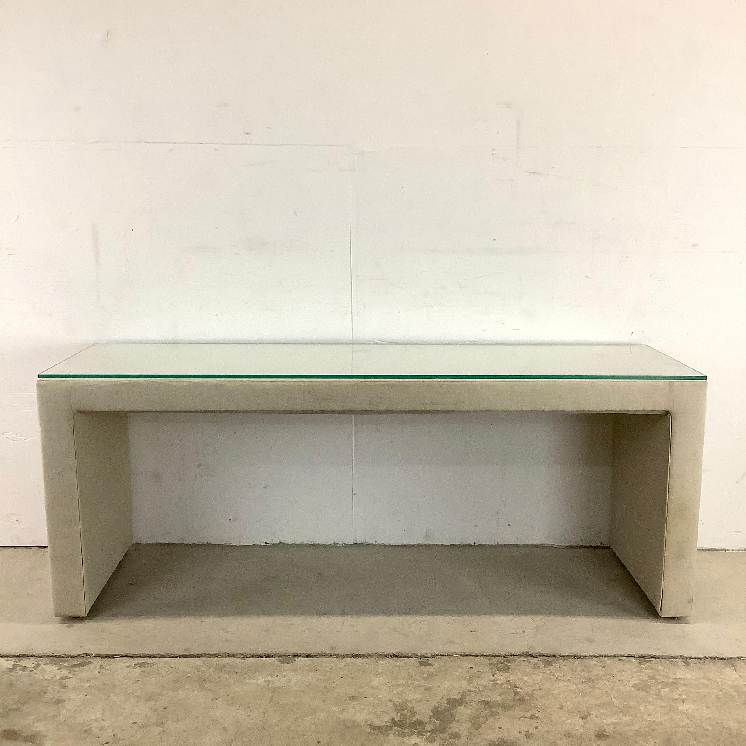 Other Modern Linen Parsons Table with Glass Top For Sale