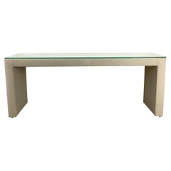 Moderner Parsons-Tisch aus Leinen mit Glasplatte