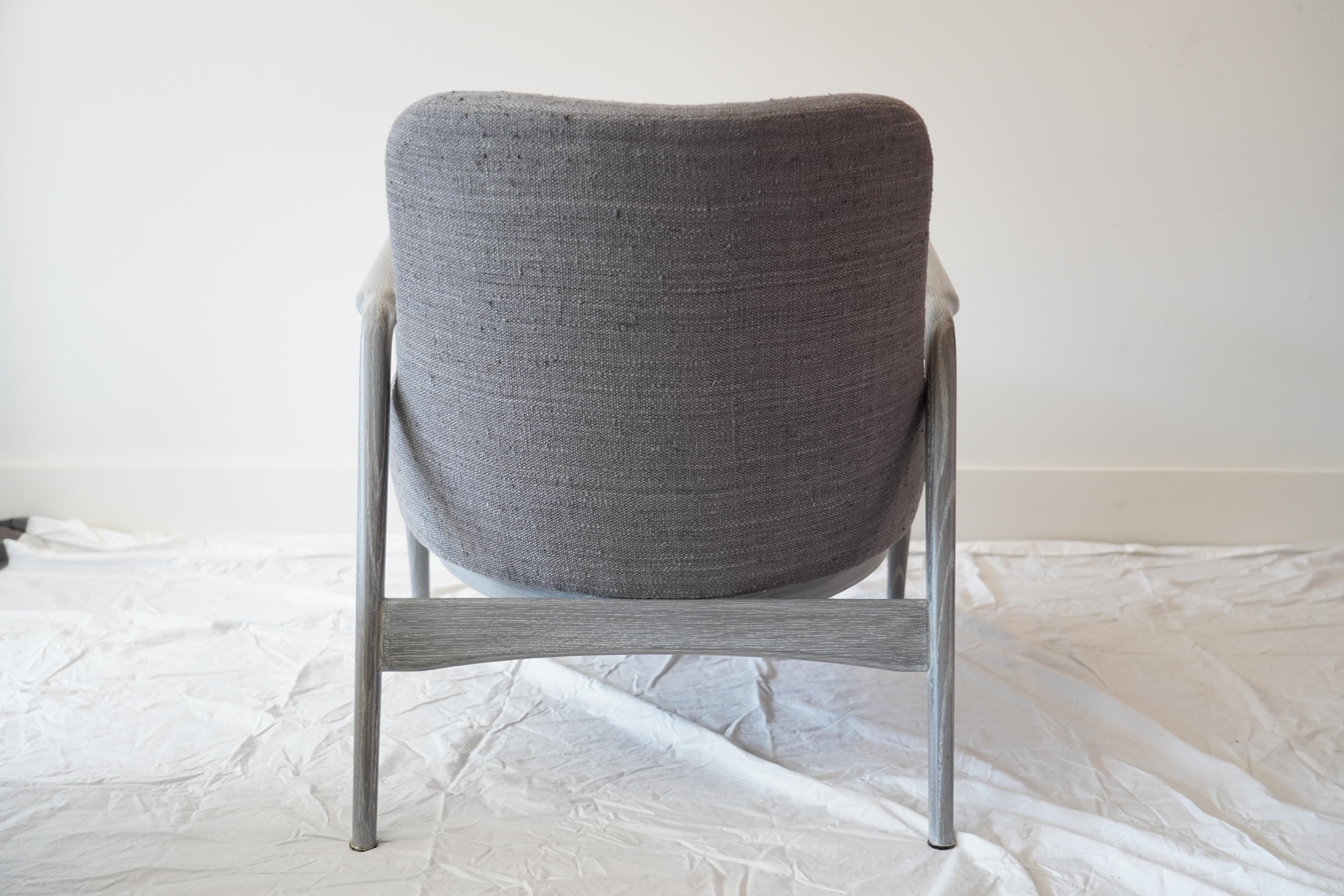 Modern Linen-Upholstered Armchair with Dove Grey Oak Frame For Sale 3