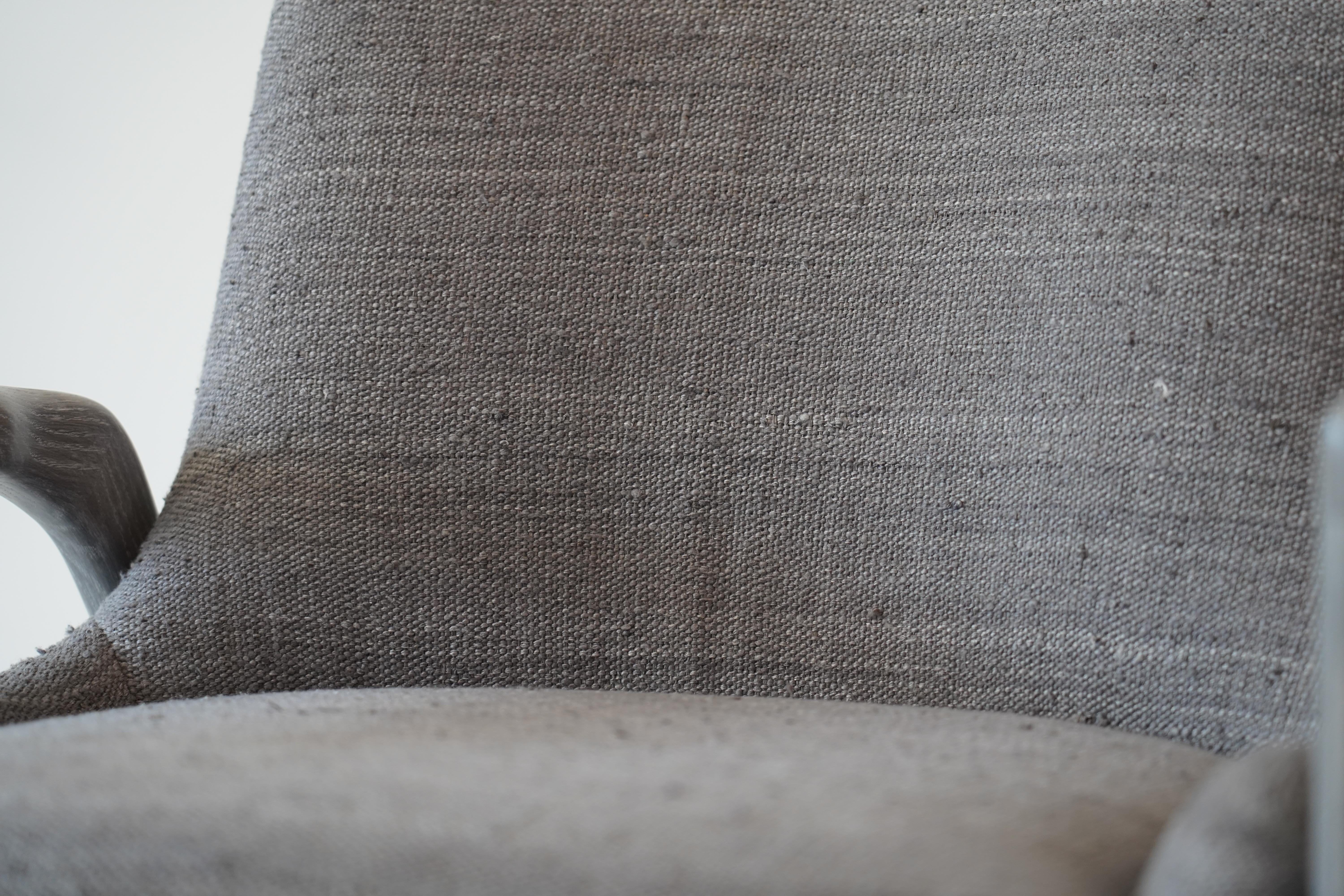 Modern Linen-Upholstered Armchair with Dove Grey Oak Frame In New Condition For Sale In Westport, CT