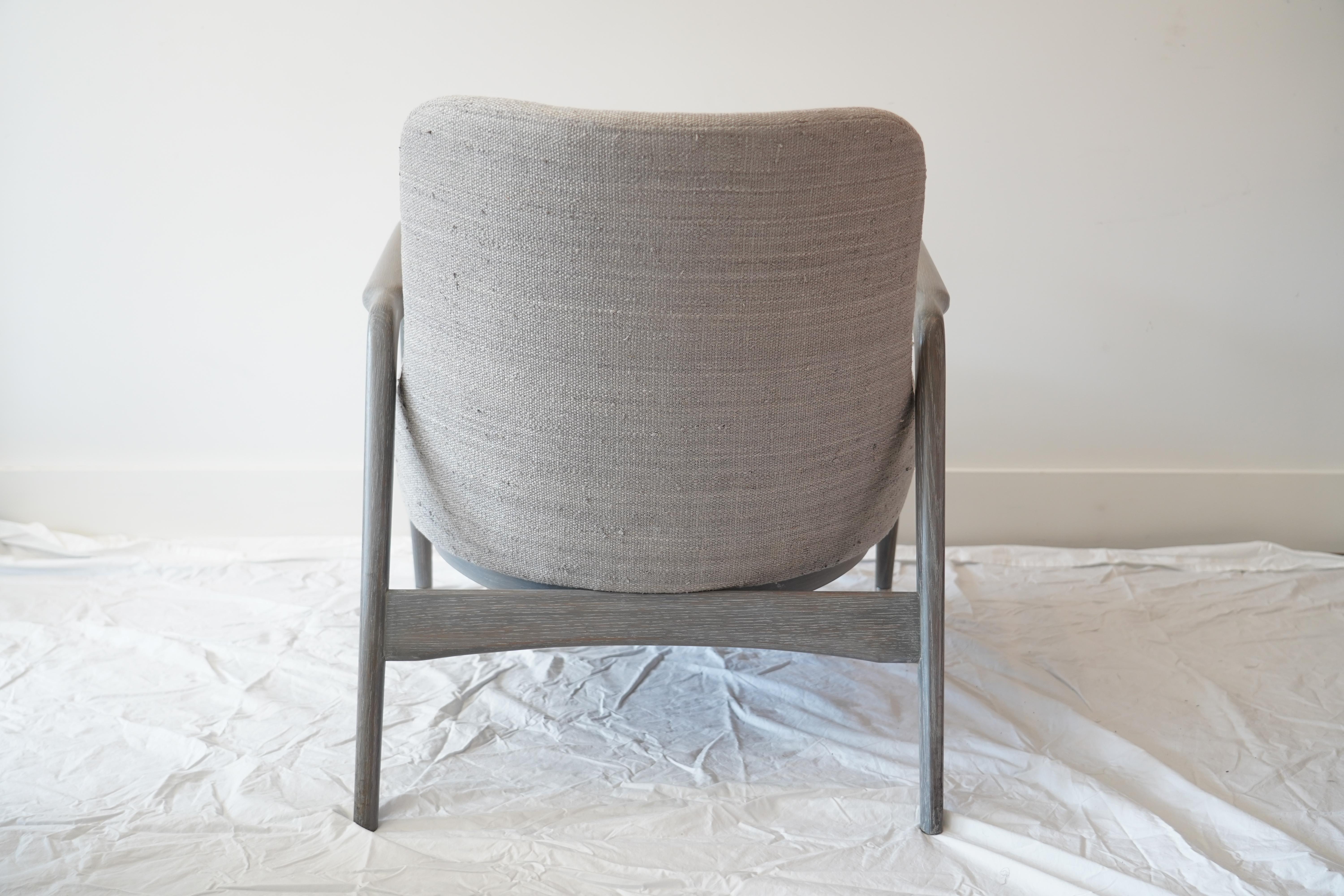 Modern Linen-Upholstered Armchair with Dove Grey Oak Frame For Sale 2