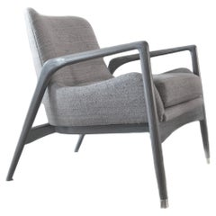 Modern Linen-Upholstered Armchair with Dove Grey Oak Frame