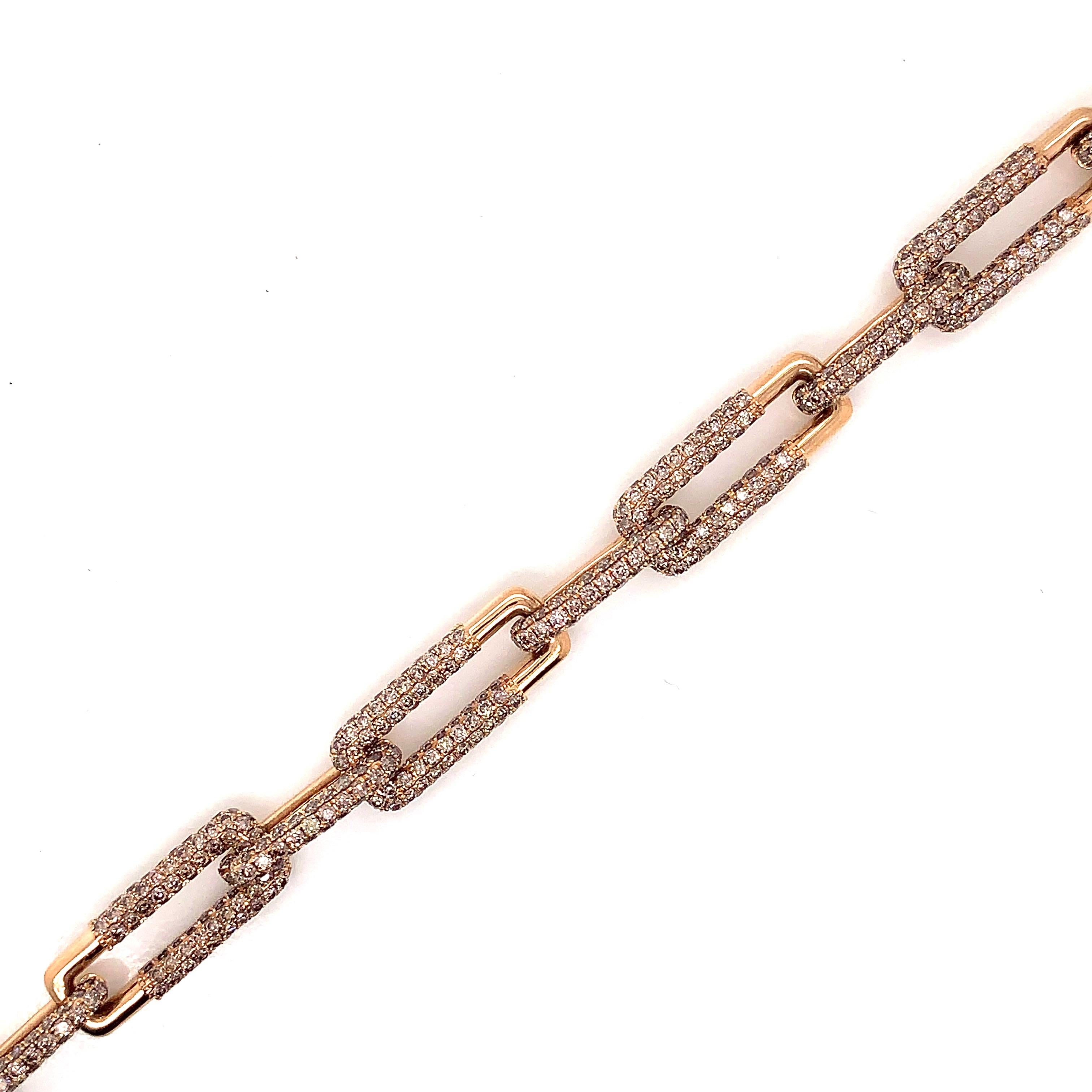 Round Cut Modern Links Chain in 18 Karat Rose Gold with Natural Fancy Color Diamonds For Sale