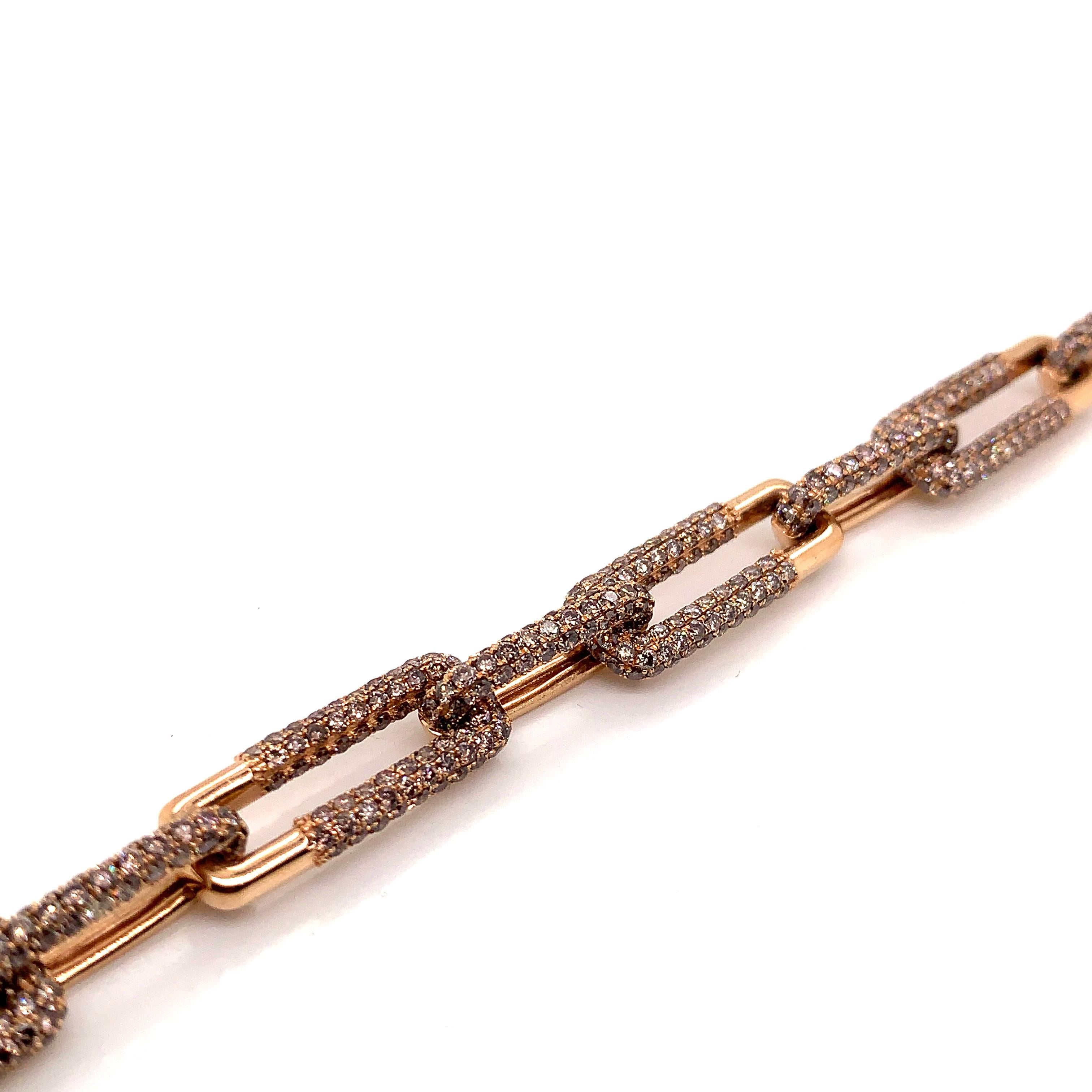 Women's Modern Links Chain in 18 Karat Rose Gold with Natural Fancy Color Diamonds For Sale