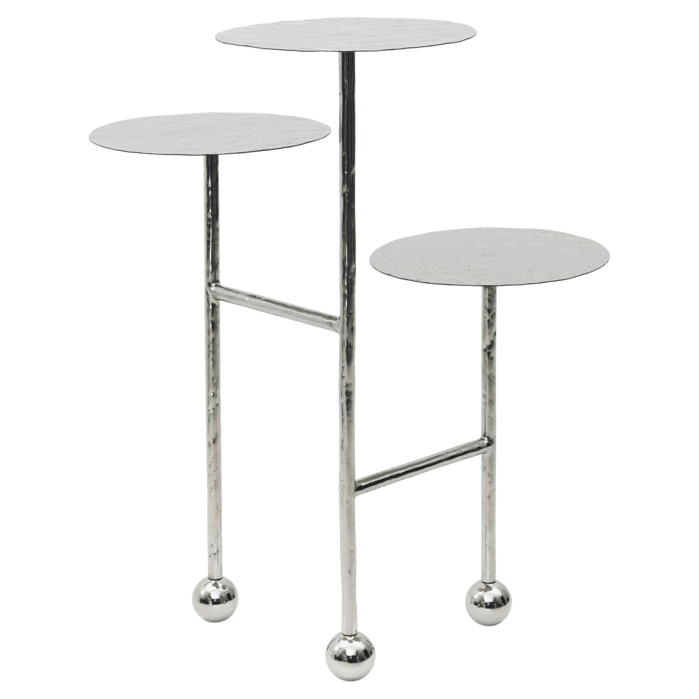 Modern Liquid Table with Hand-Chased Metal and Geometric Design For Sale